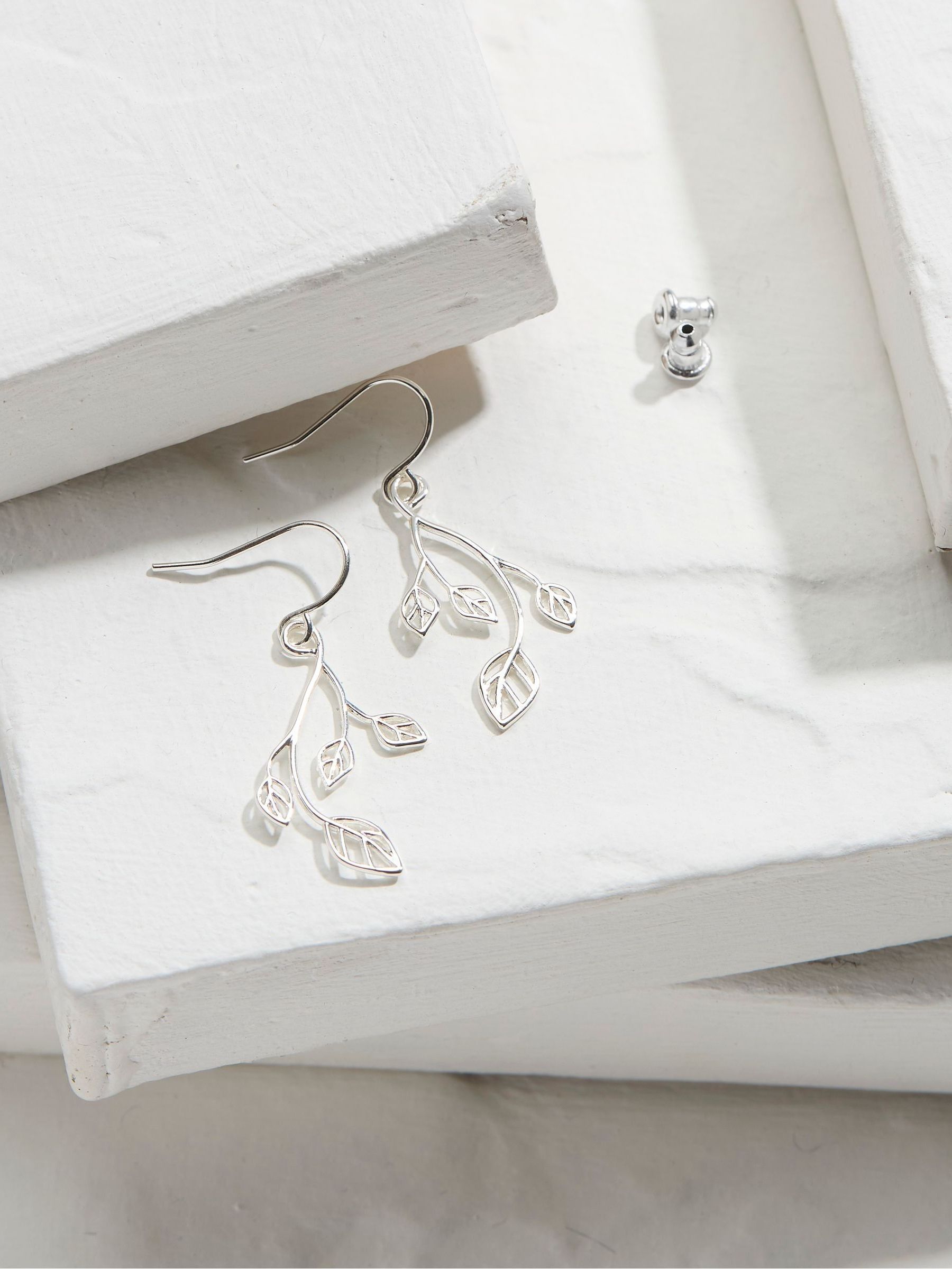 Silver Tone Sprig Drop Earrings - Image 2 of 2