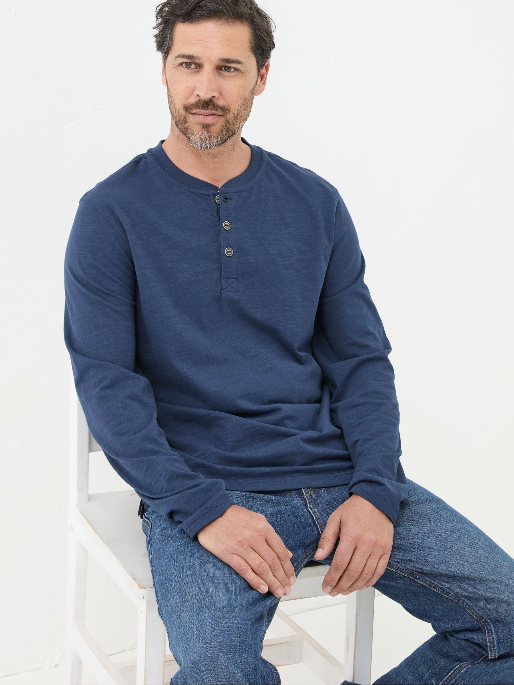 Woodside Navy Blue Long Sleeve Henley T Shirt - Image 3 of 5