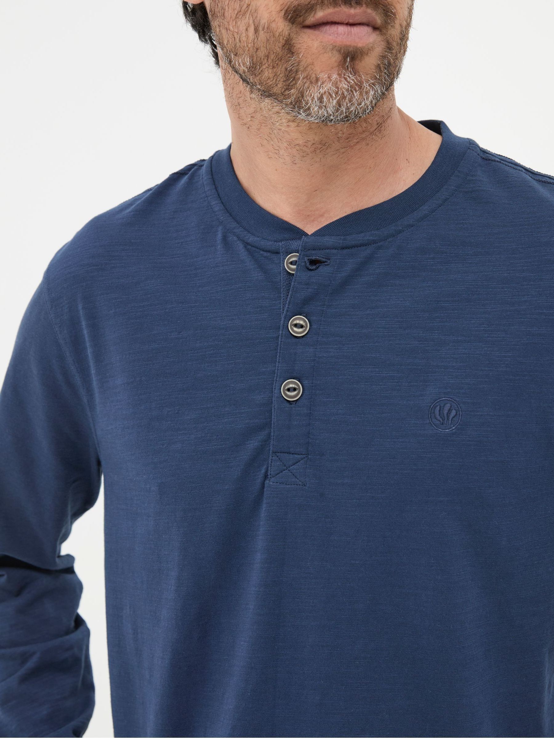 Woodside Navy Blue Long Sleeve Henley T Shirt - Image 4 of 5