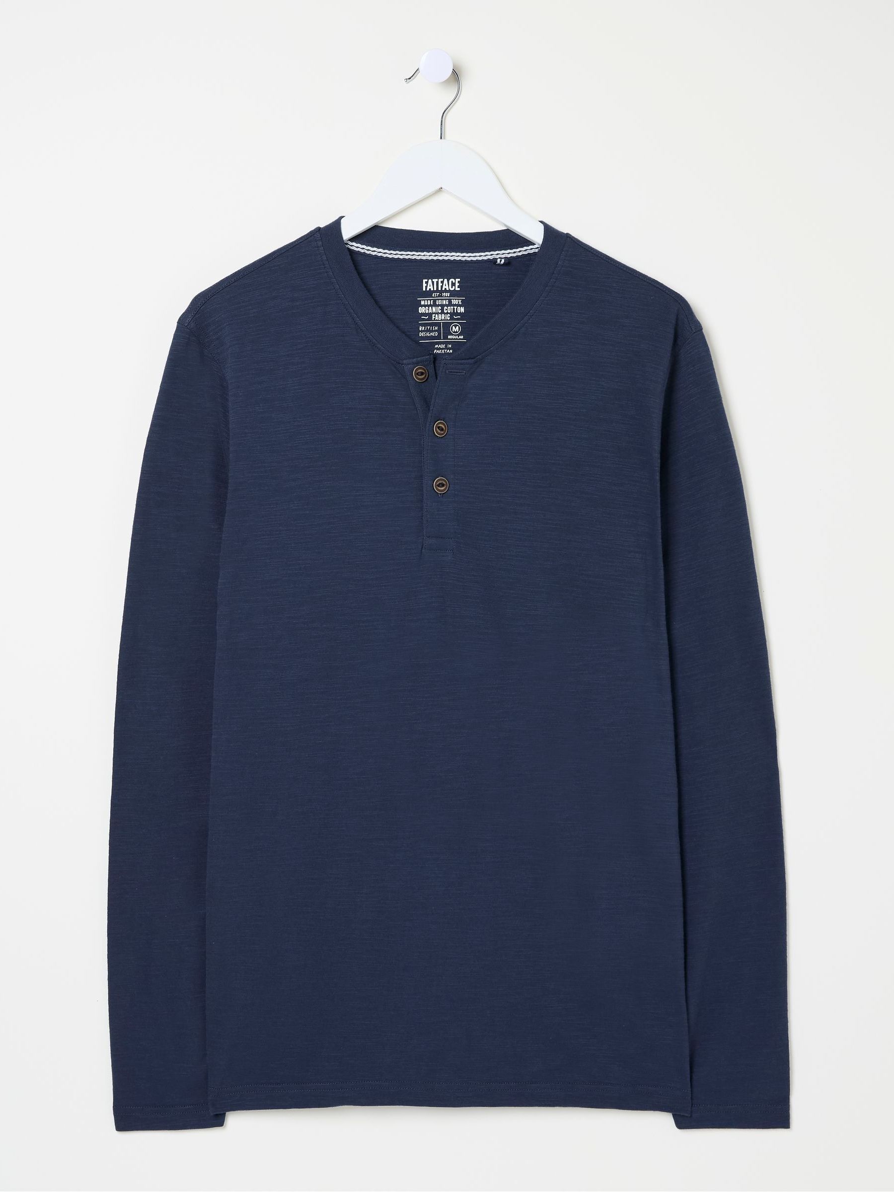 Woodside Navy Blue Long Sleeve Henley T Shirt | FatFace