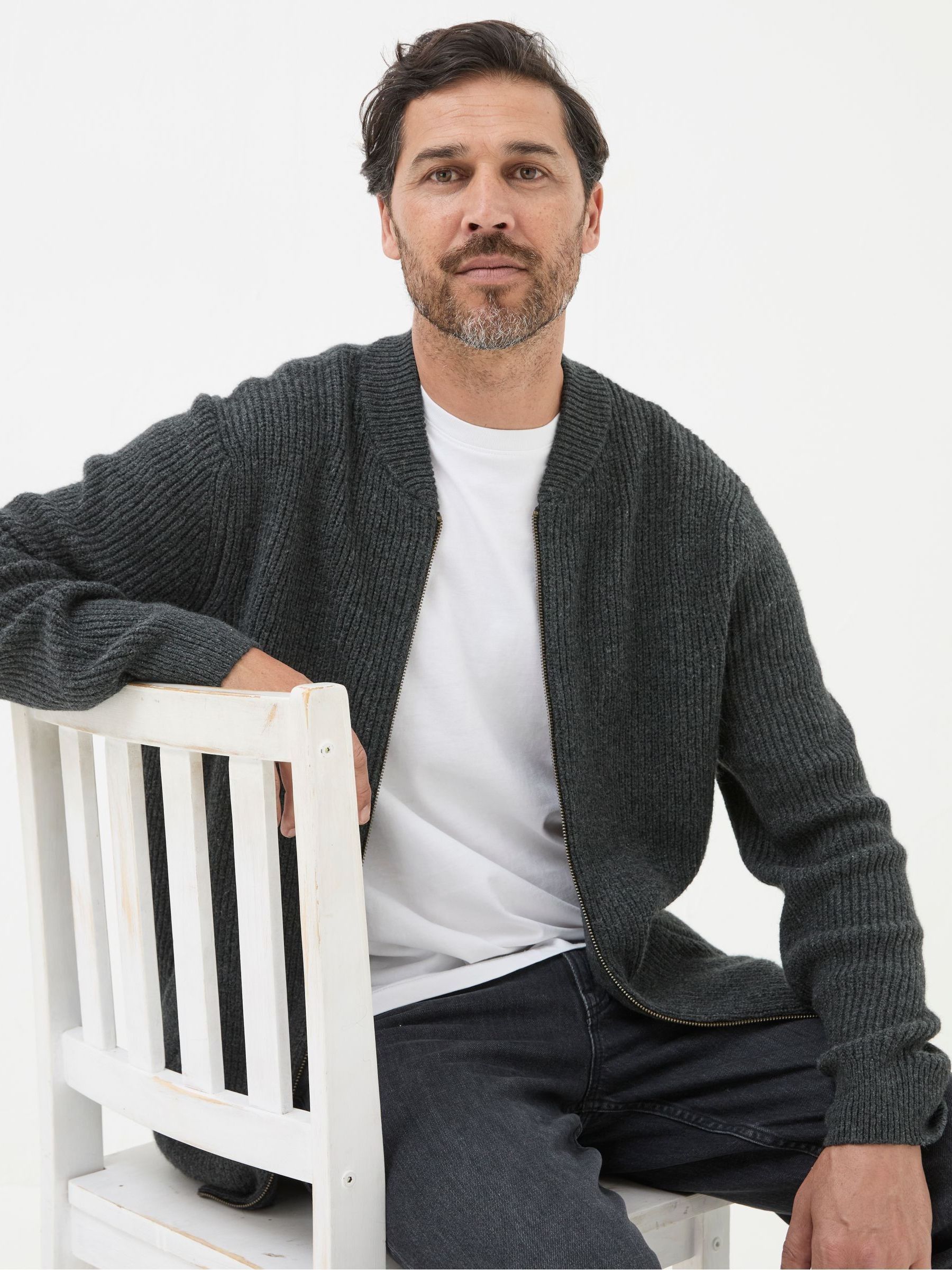 Charcoal Grey Knitted Bomber Cardigans - Image 2 of 5