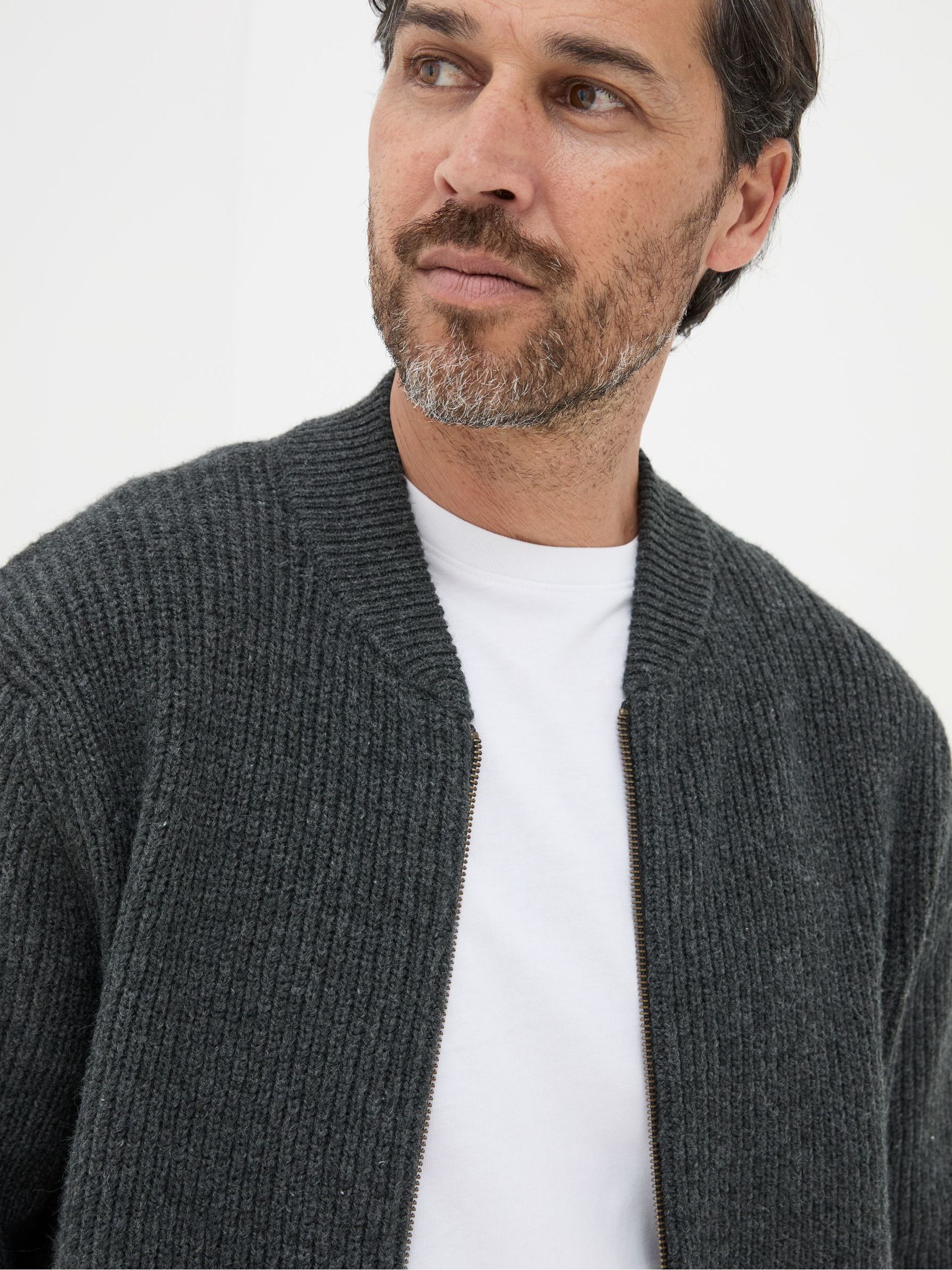 Charcoal Grey Knitted Bomber Cardigans - Image 3 of 5