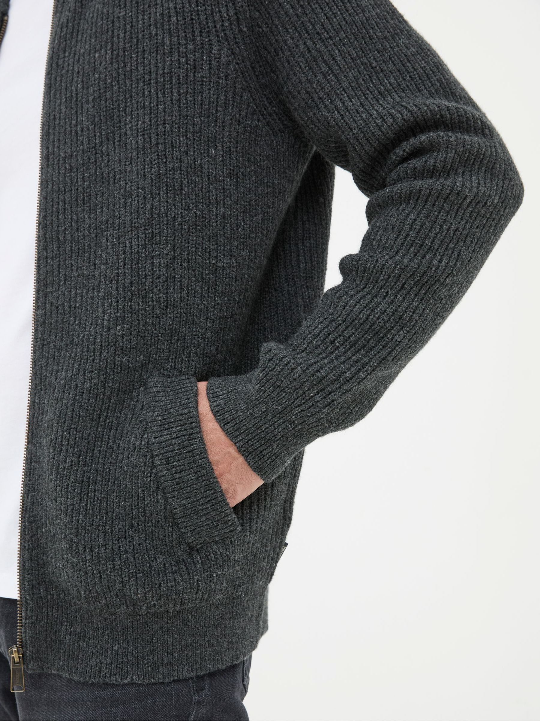 Charcoal Grey Knitted Bomber Cardigans - Image 4 of 5