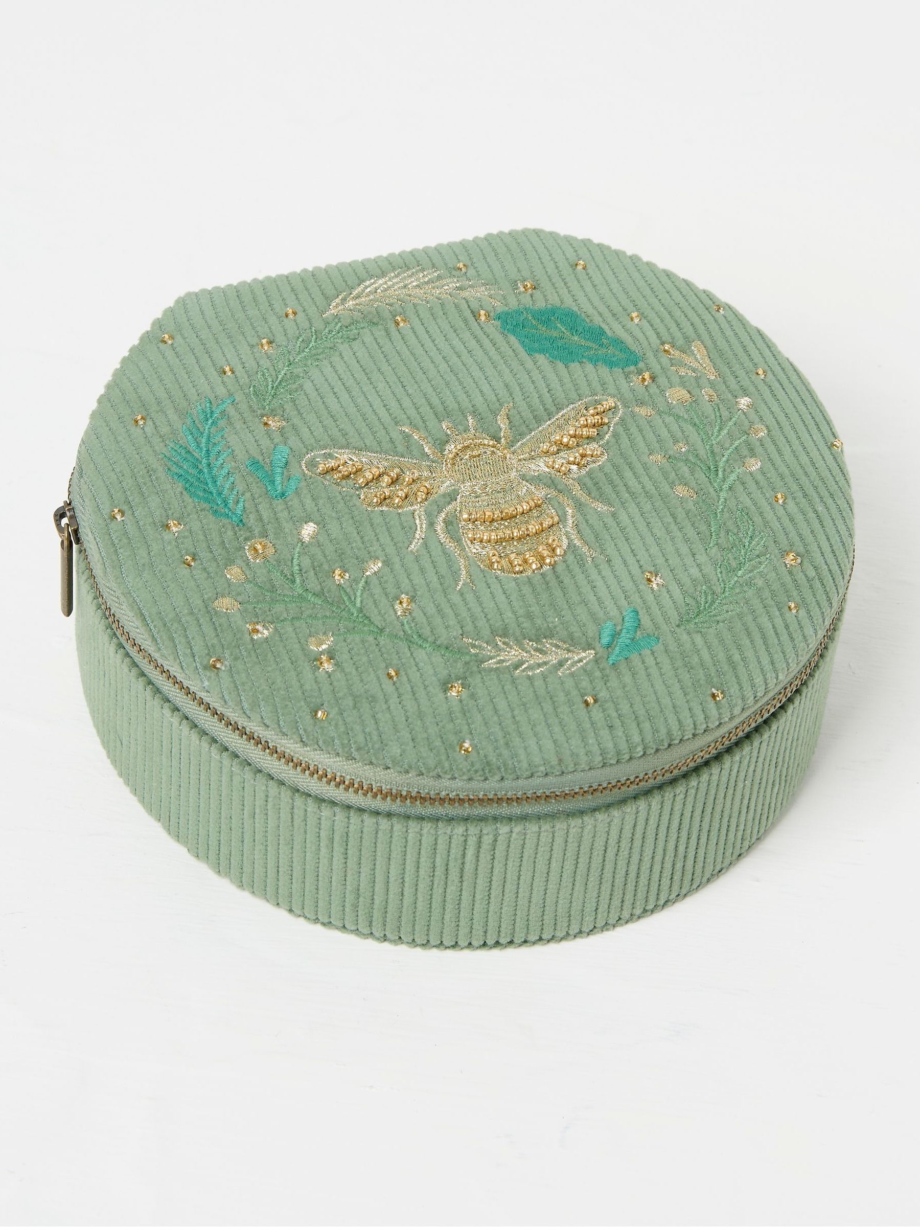 Green Large Bee Embroidered Jewellery Box - Image 1 of 1