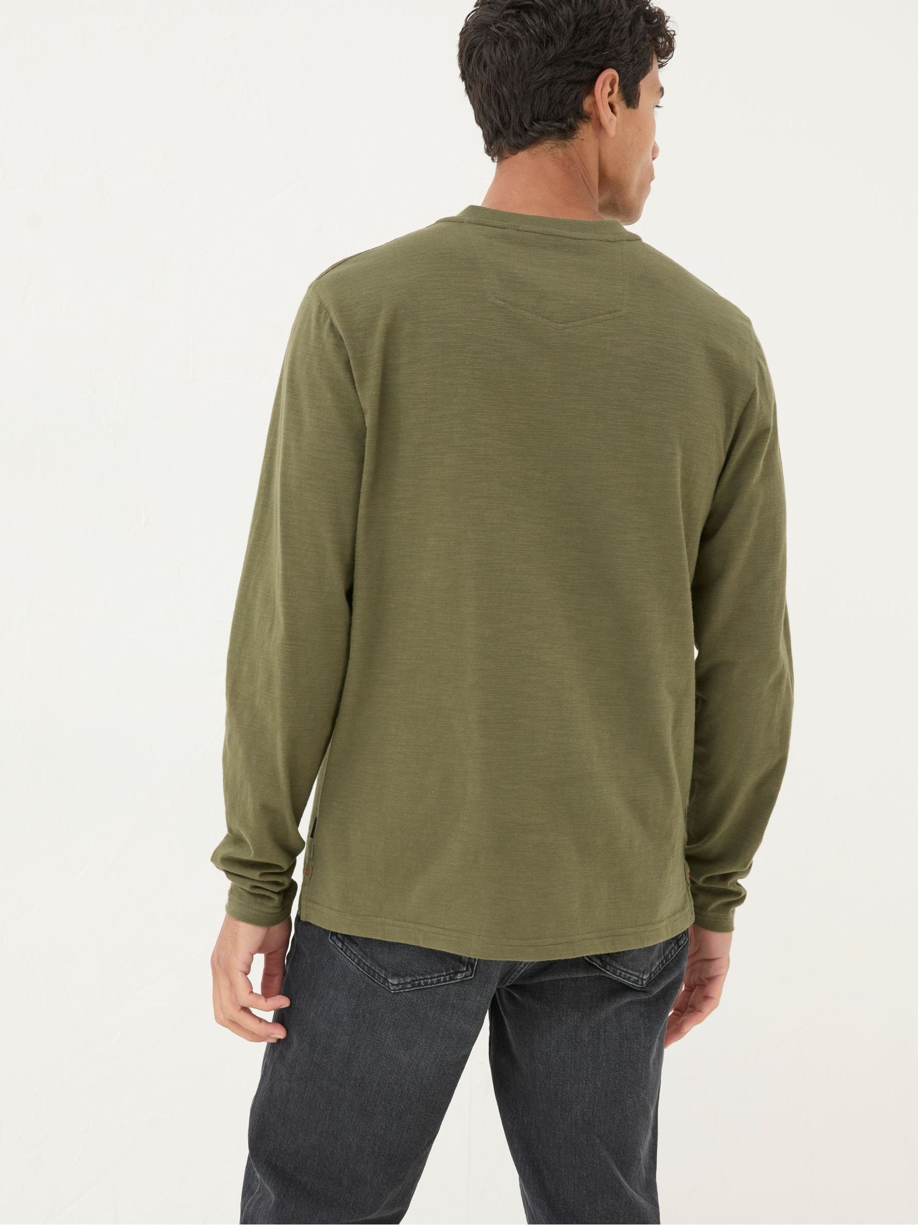 Woodside Khaki Green Long Sleeve Henley T Shirt - Image 2 of 5
