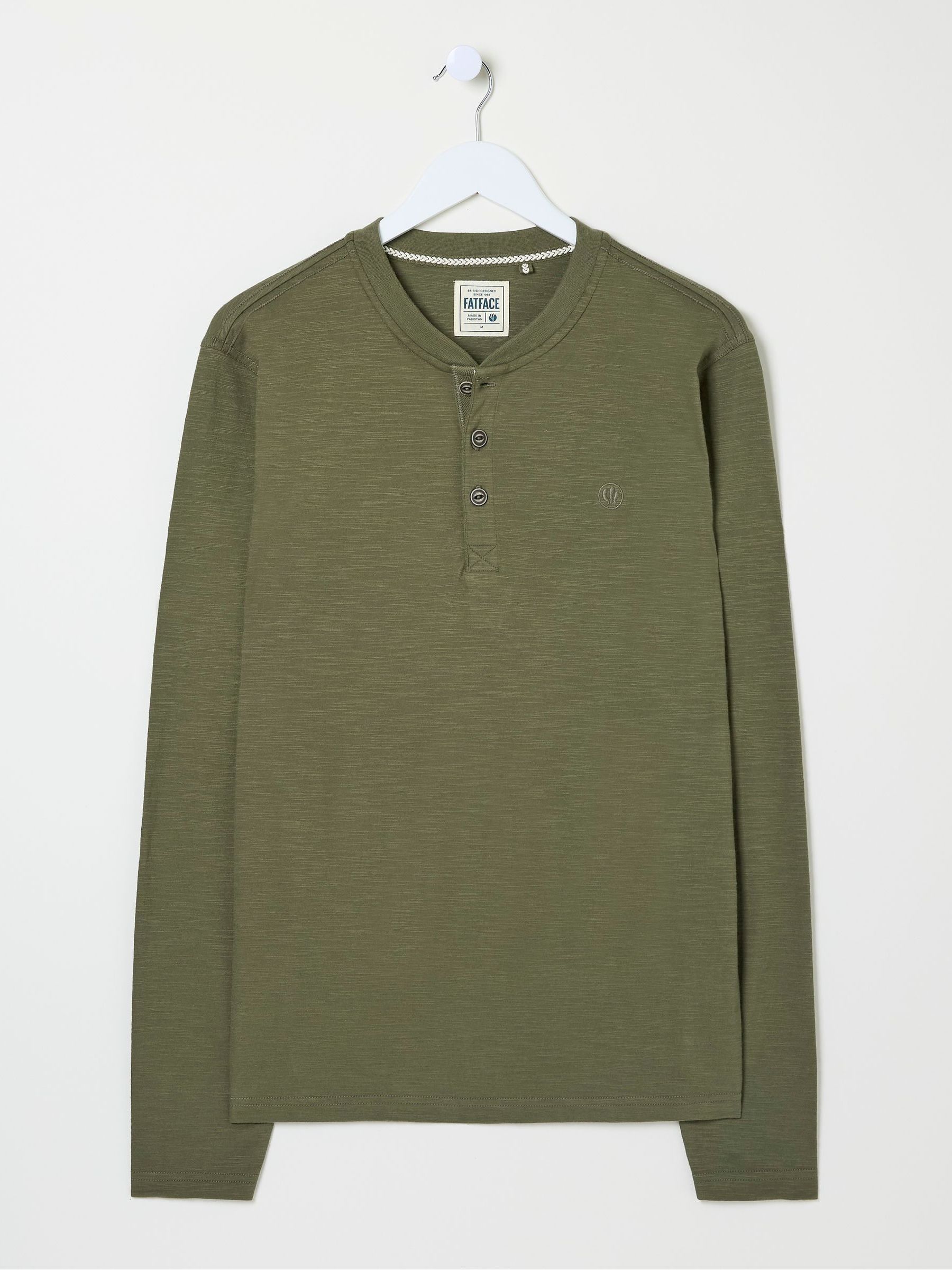 Woodside Khaki Green Long Sleeve Henley T Shirt - Image 5 of 5