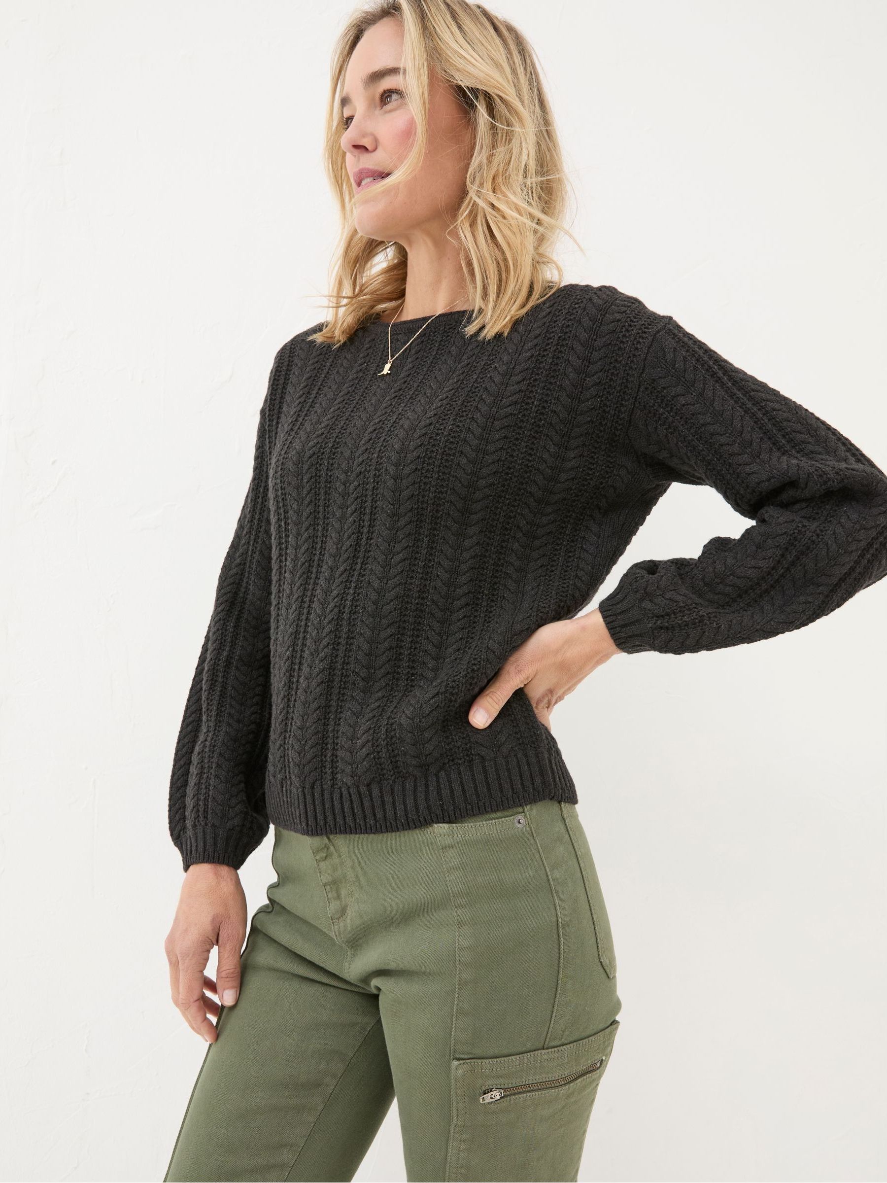 Anna Black Cable Cotton Jumper - Image 1 of 5