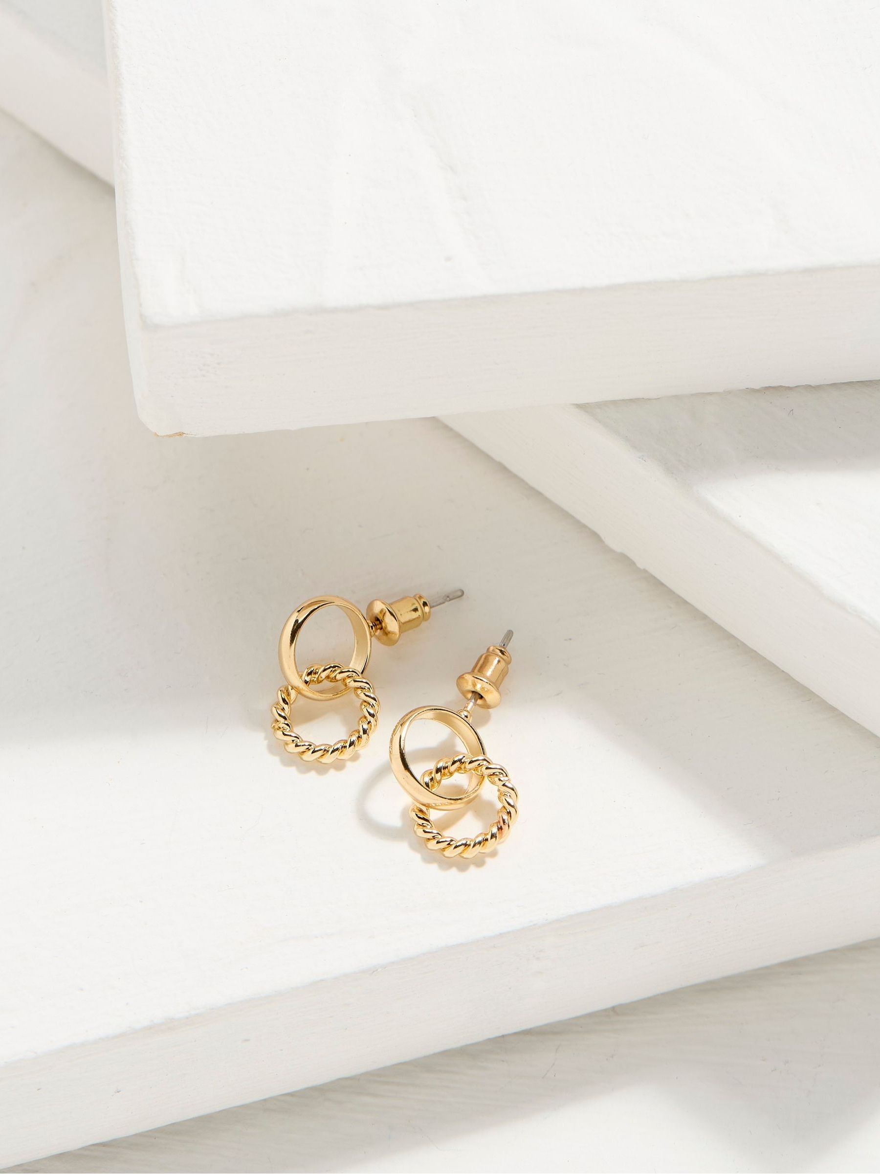 Gold Tone Chain Drop Earrings - Image 2 of 2