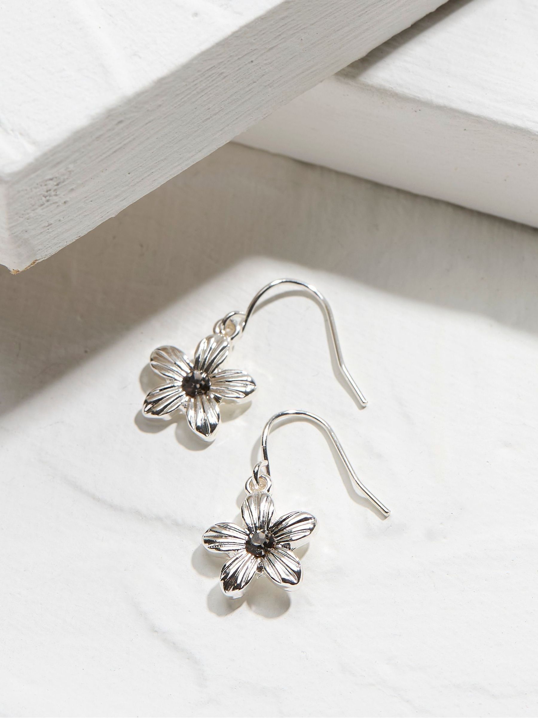 Silver Tone Floral Drop Earrings - Image 2 of 2