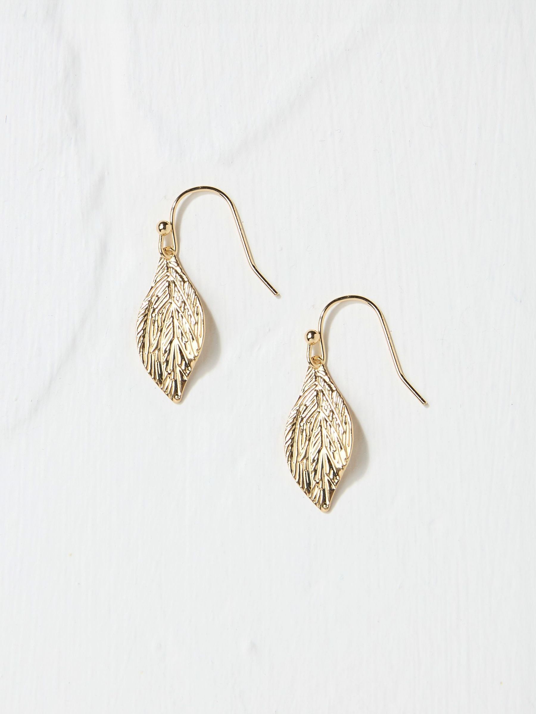 Gold Tone Large Leaf Drop Earrings - Image 1 of 2