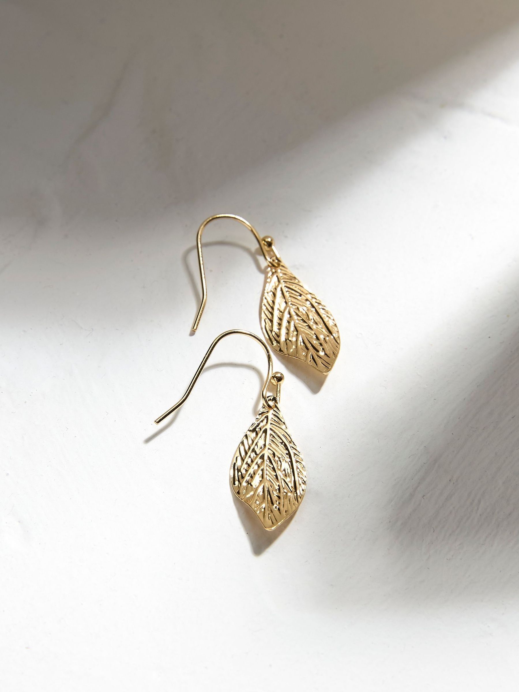 Gold Tone Large Leaf Drop Earrings - Image 2 of 2