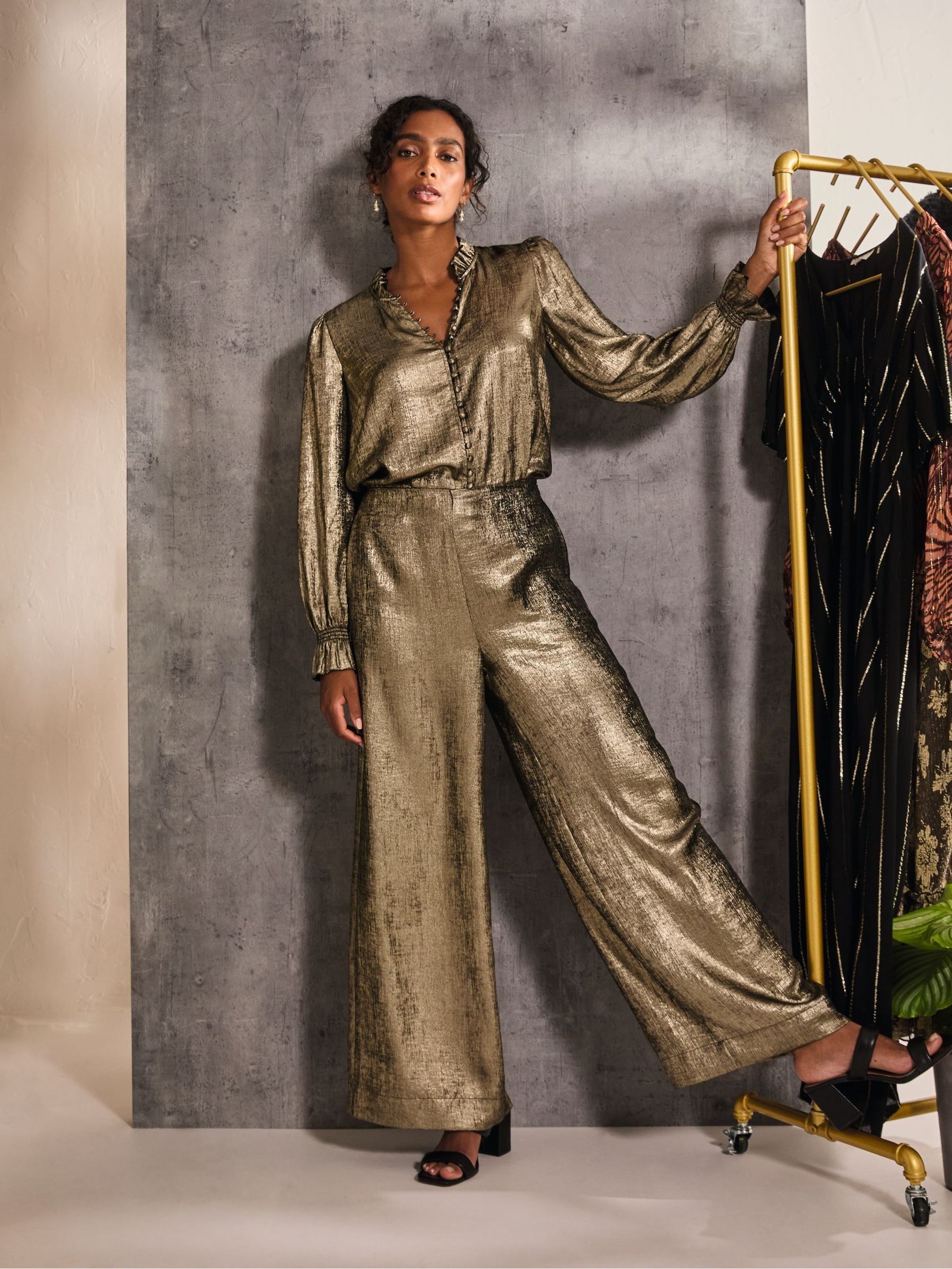 Sofia Gold Metallic Trousers - Image 4 of 6