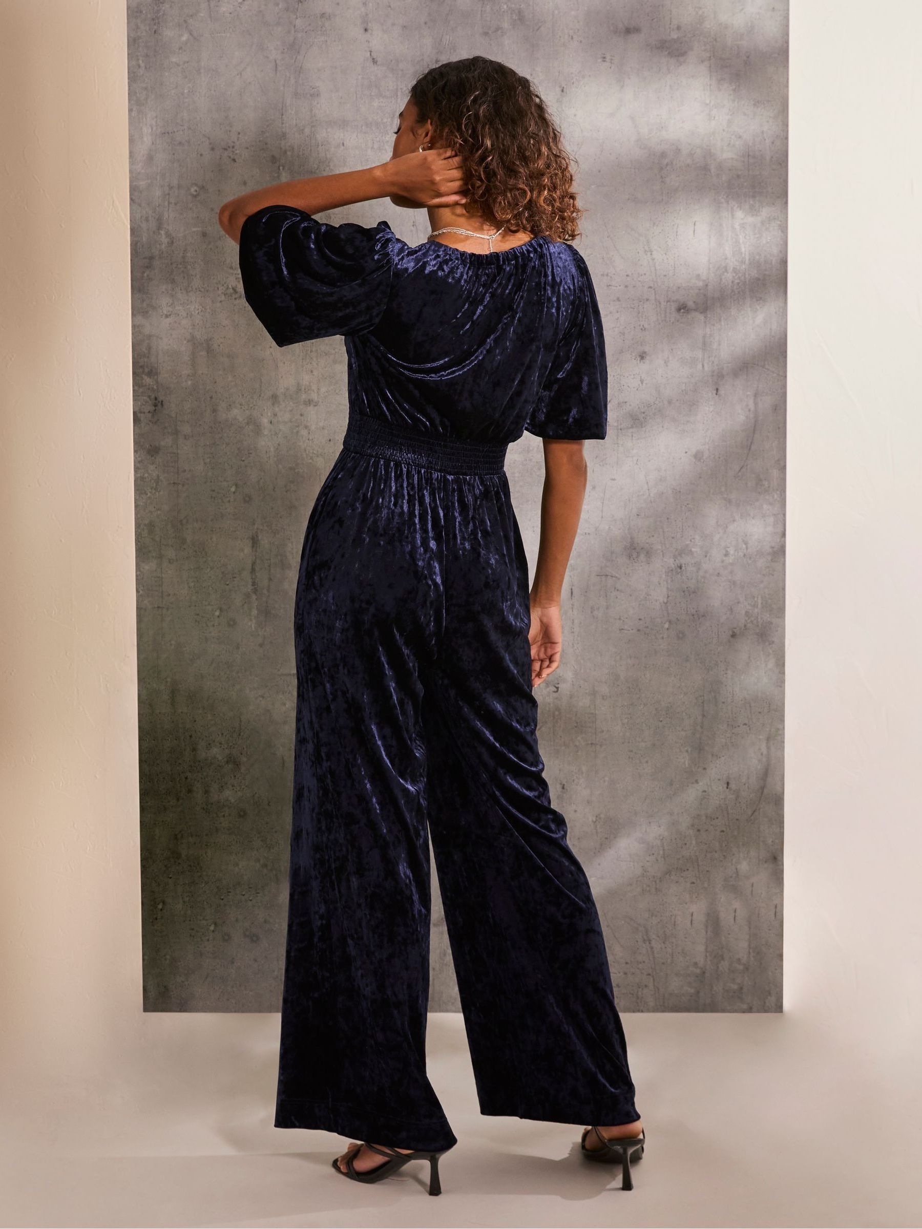 Greta Blue Velvet Jumpsuit - Image 2 of 6