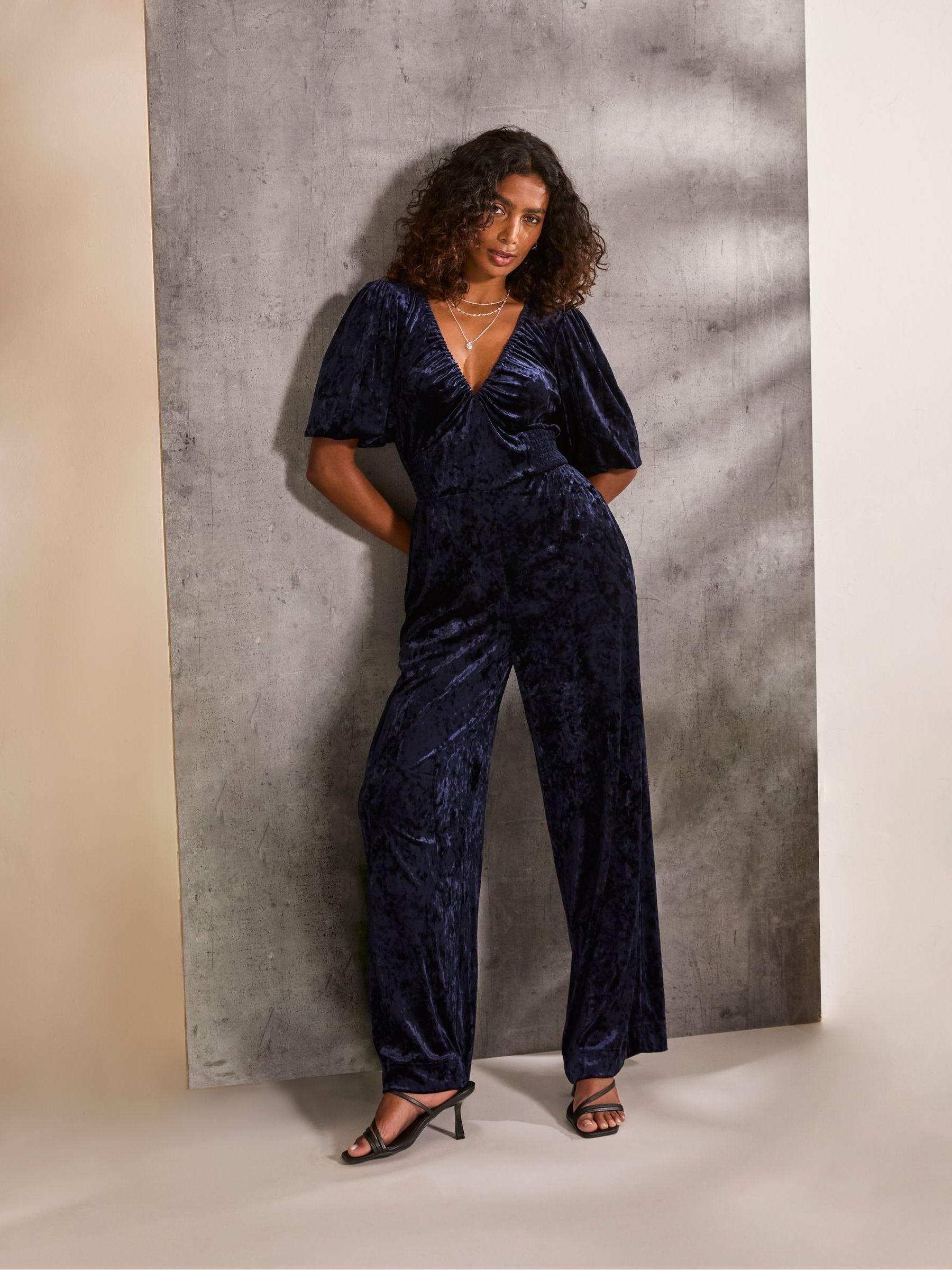 Greta Blue Velvet Jumpsuit - Image 3 of 6