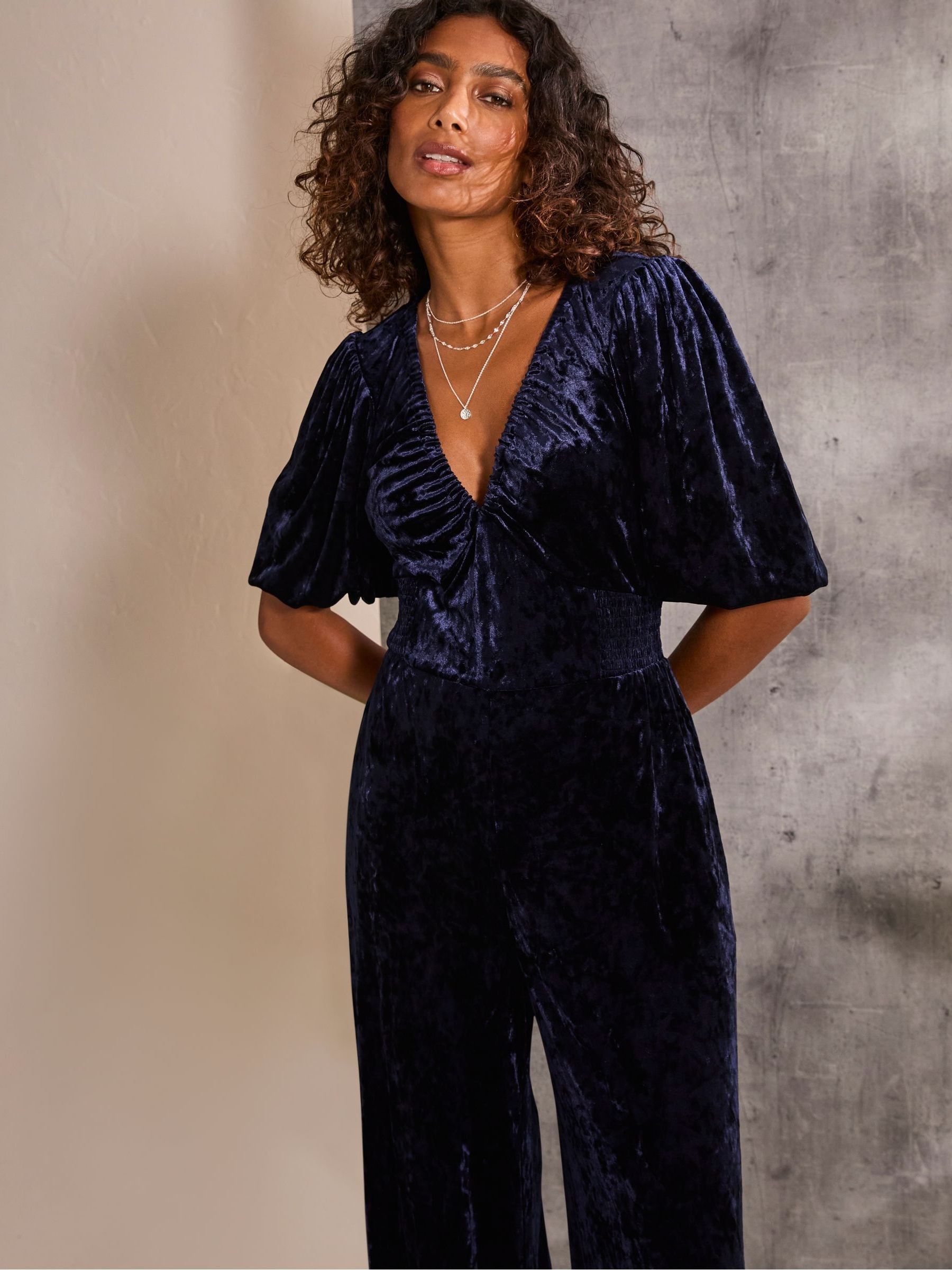 Greta Blue Velvet Jumpsuit - Image 4 of 6