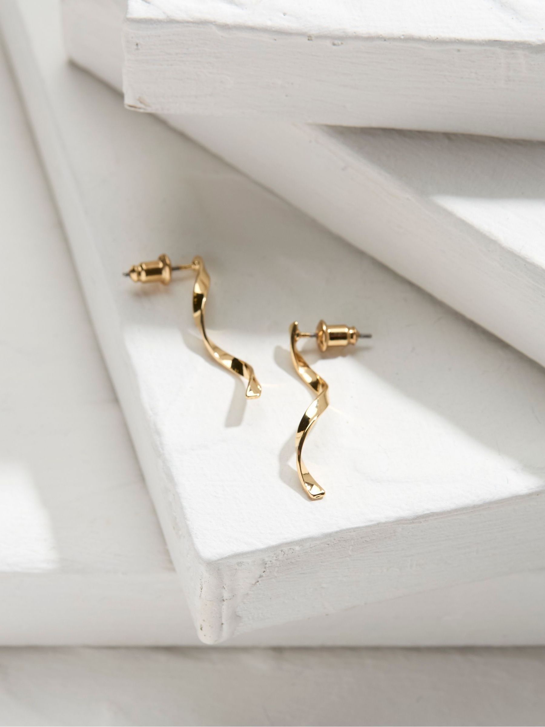 Gold Tone Abstract Drop Earrings - Image 2 of 2