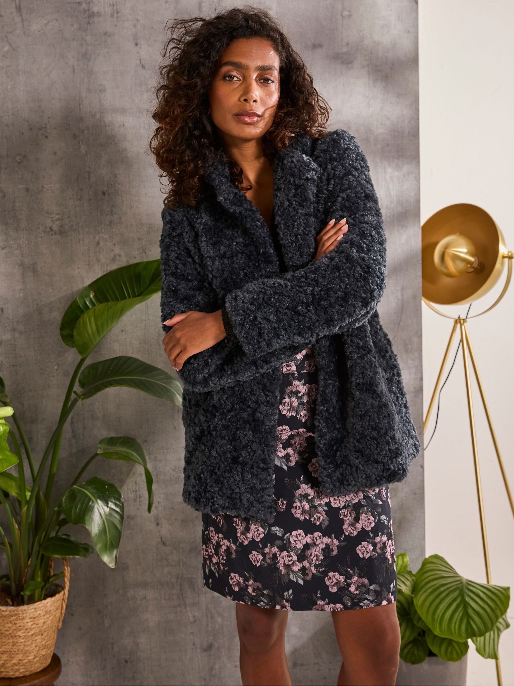 Maggie Blue Short Teddy Coat - Image 1 of 6