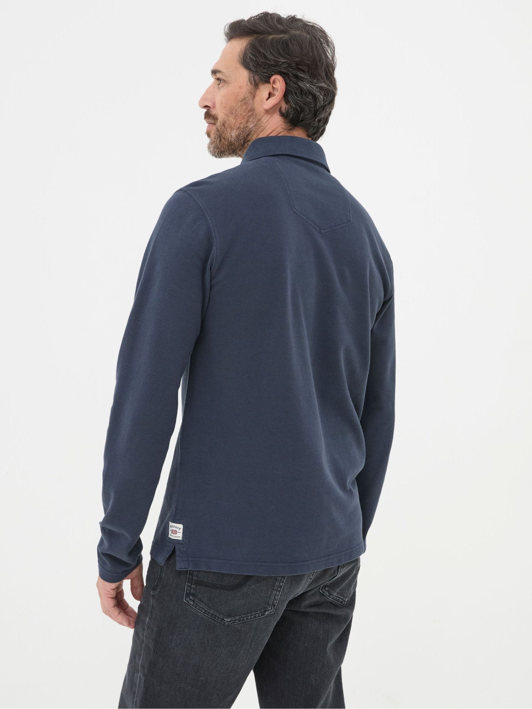 Navy Blue Long Sleeve Organic Pique Polo Shirt - Image 2 of 6