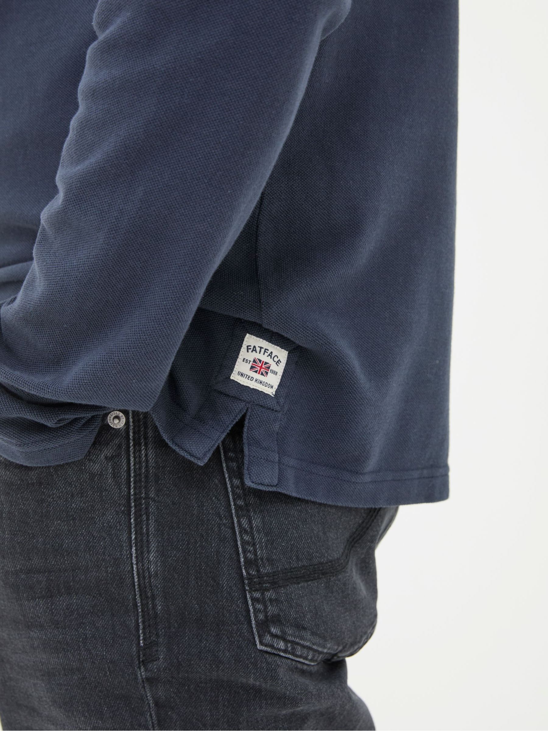 Navy Blue Long Sleeve Organic Pique Polo Shirt - Image 5 of 6