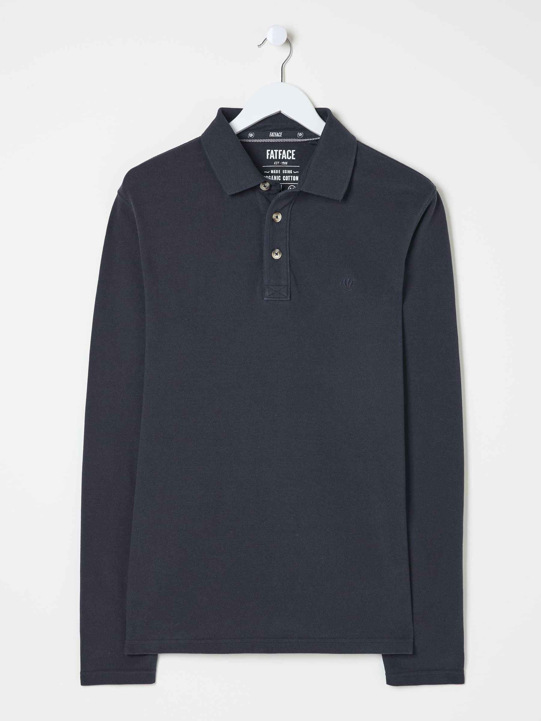 Navy Blue Long Sleeve Organic Pique Polo Shirt - Image 6 of 6
