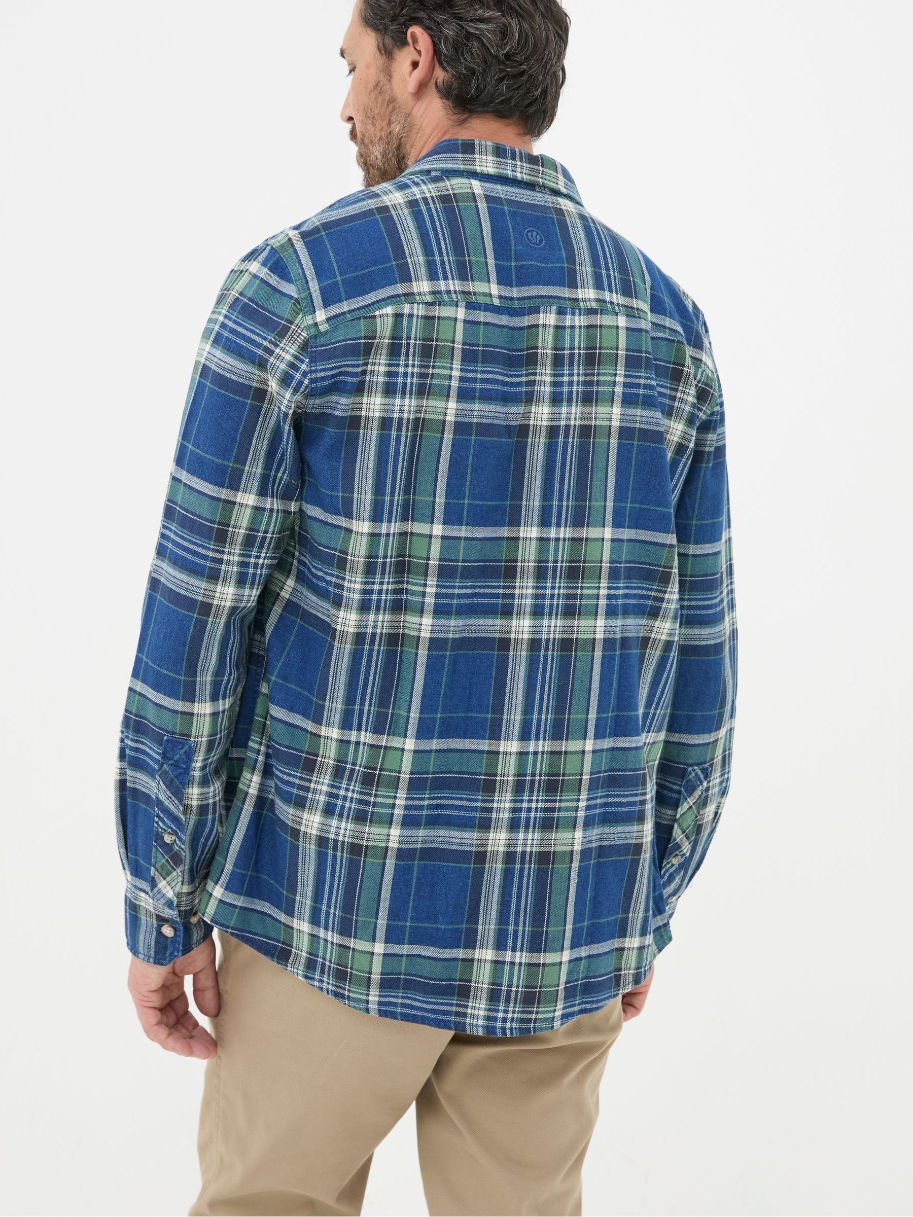 Western Blue/Green 100% Cotton Long Sleeve Check Shirt - Image 2 of 5