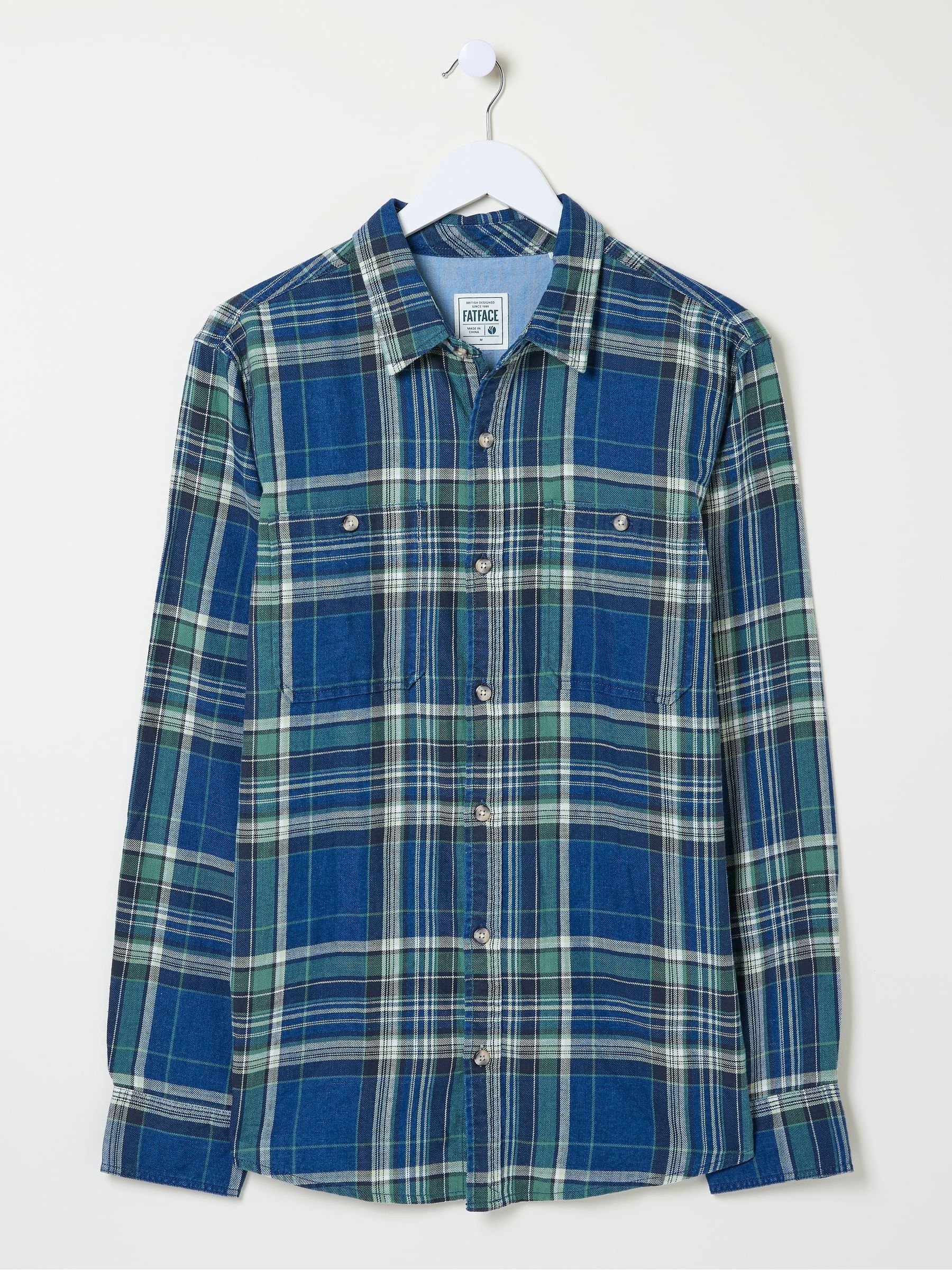 Western Blue/Green 100% Cotton Long Sleeve Check Shirt - Image 5 of 5