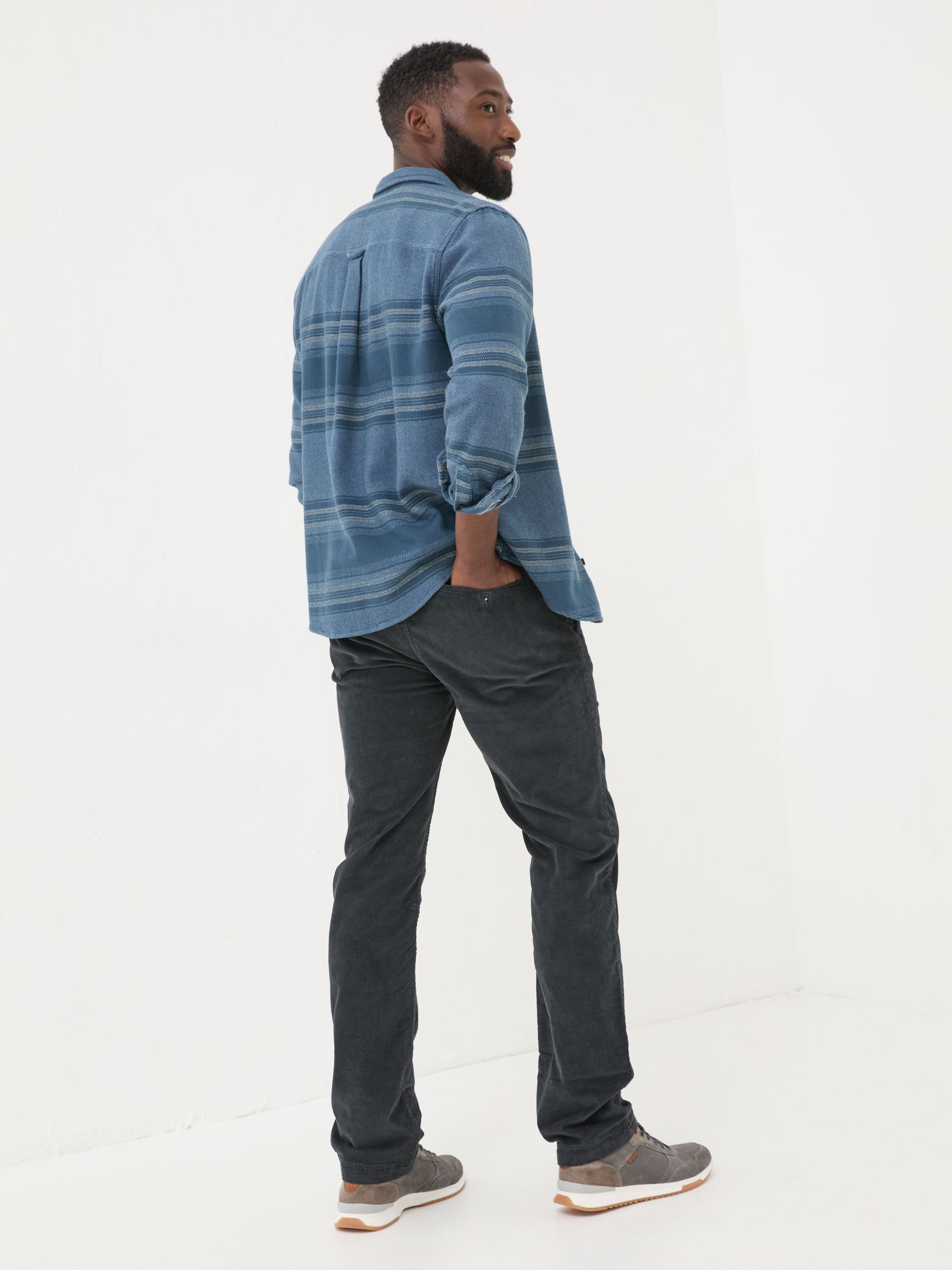 Blue Navy Straight Cord Trousers - Image 2 of 5