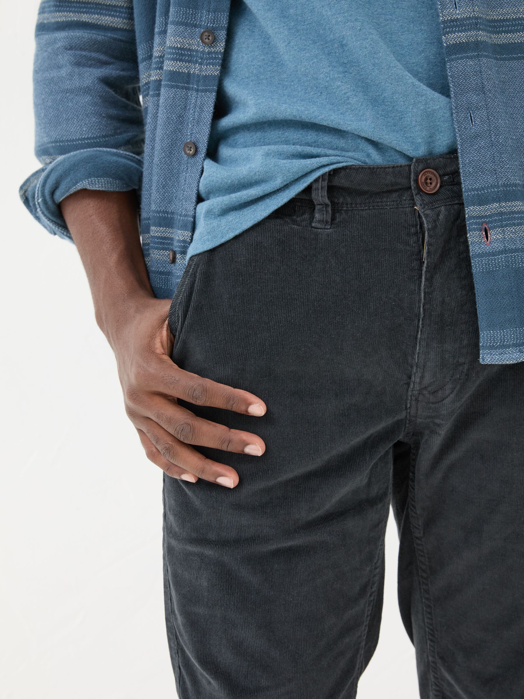 Blue Navy Straight Cord Trousers - Image 4 of 5
