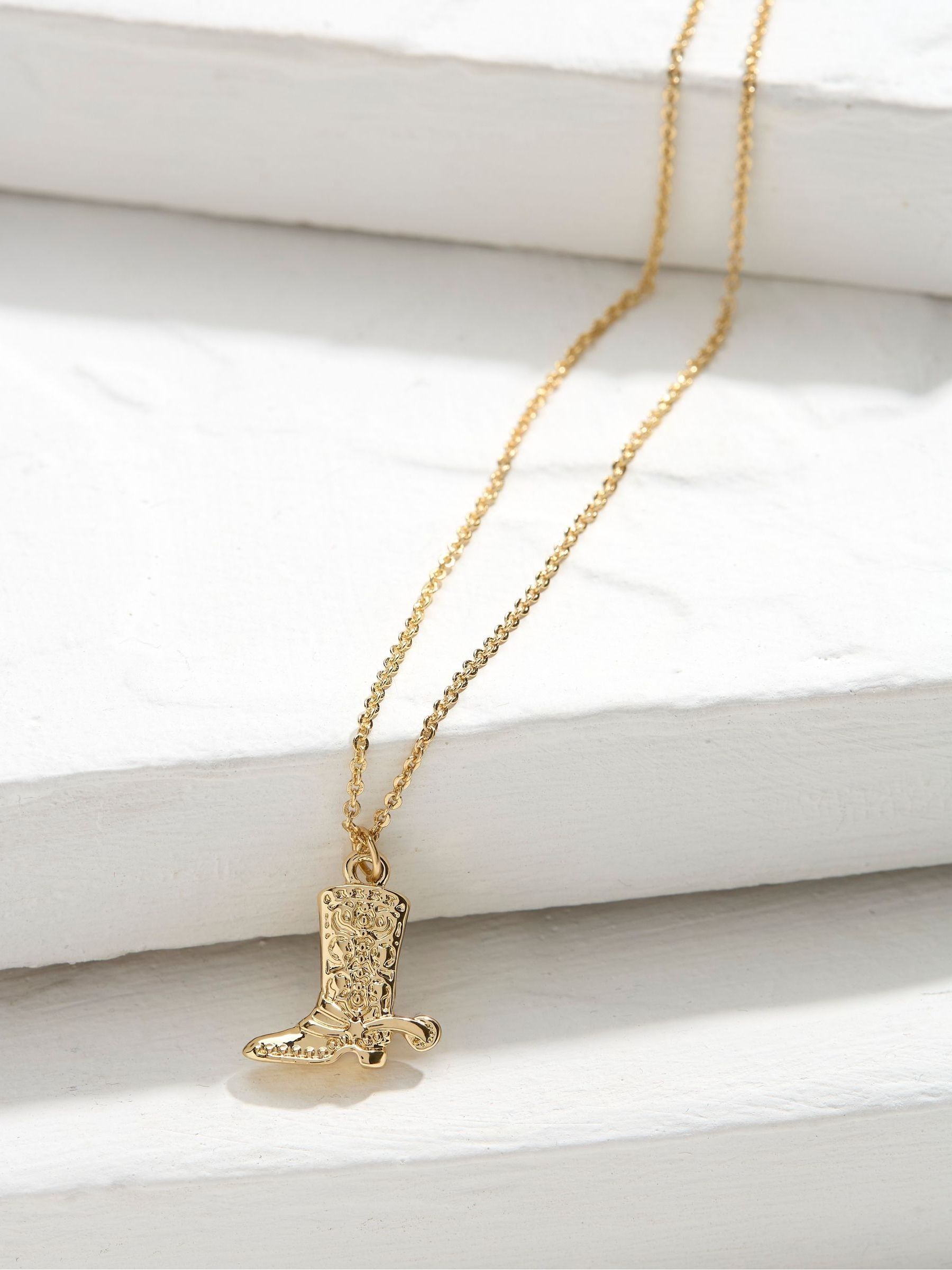 Gold Tone Cowboy Boot Necklace - Image 2 of 2 Gold Tone Cowboy Boot Necklace - Image 2 of 2
