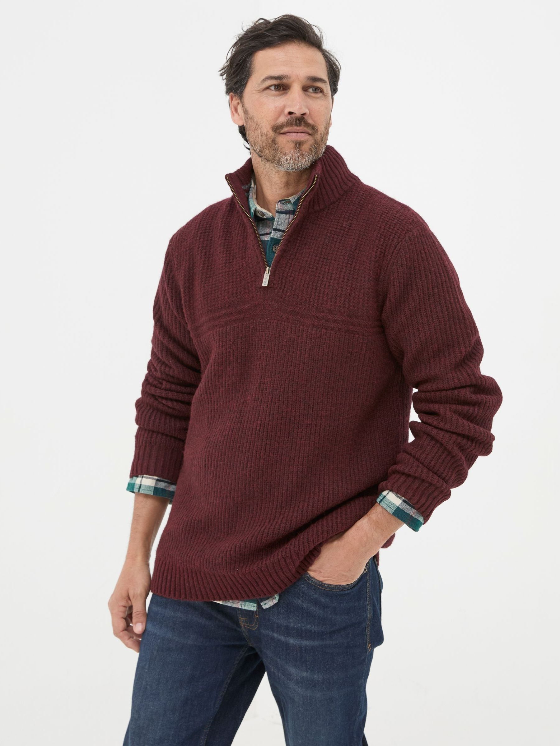 Calder Burgundy Red Half Neck Jumper - Image 1 of 5