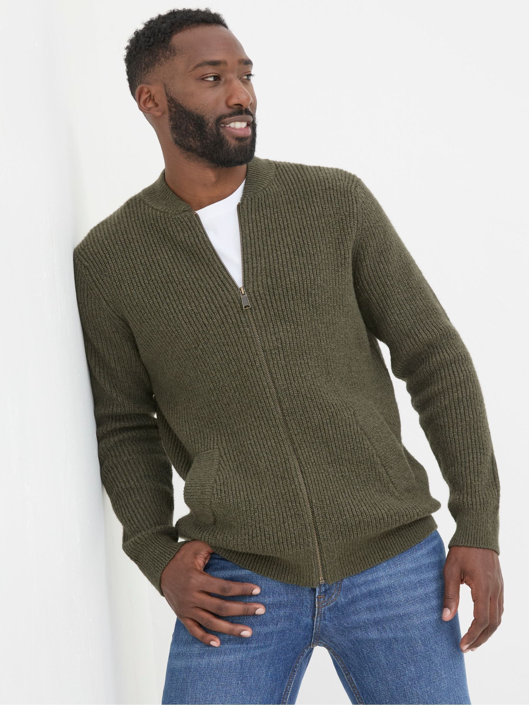 Khaki Green Knitted Bomber Cardigans - Image 1 of 5