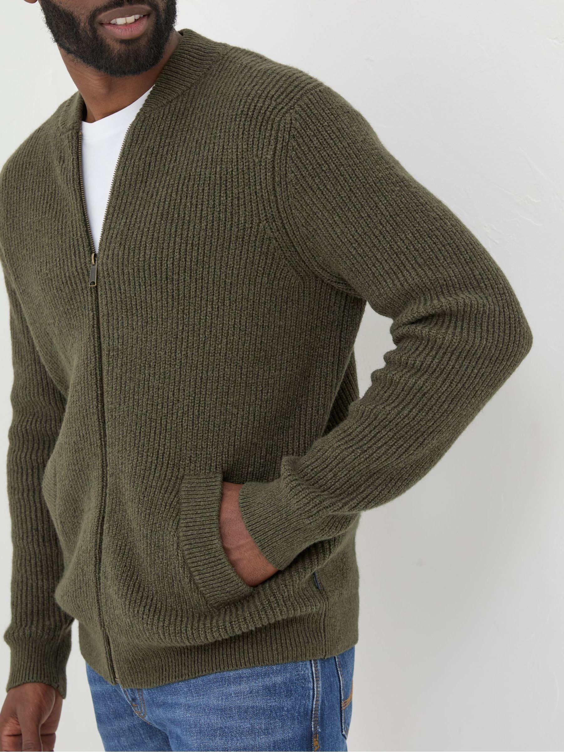 Khaki Green Knitted Bomber Cardigans - Image 4 of 5