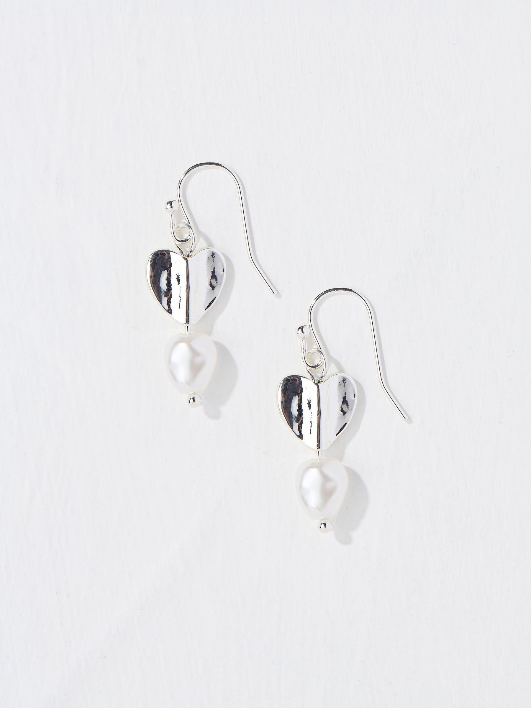 Silver Tone Heart Pearl Earrings - Image 1 of 2