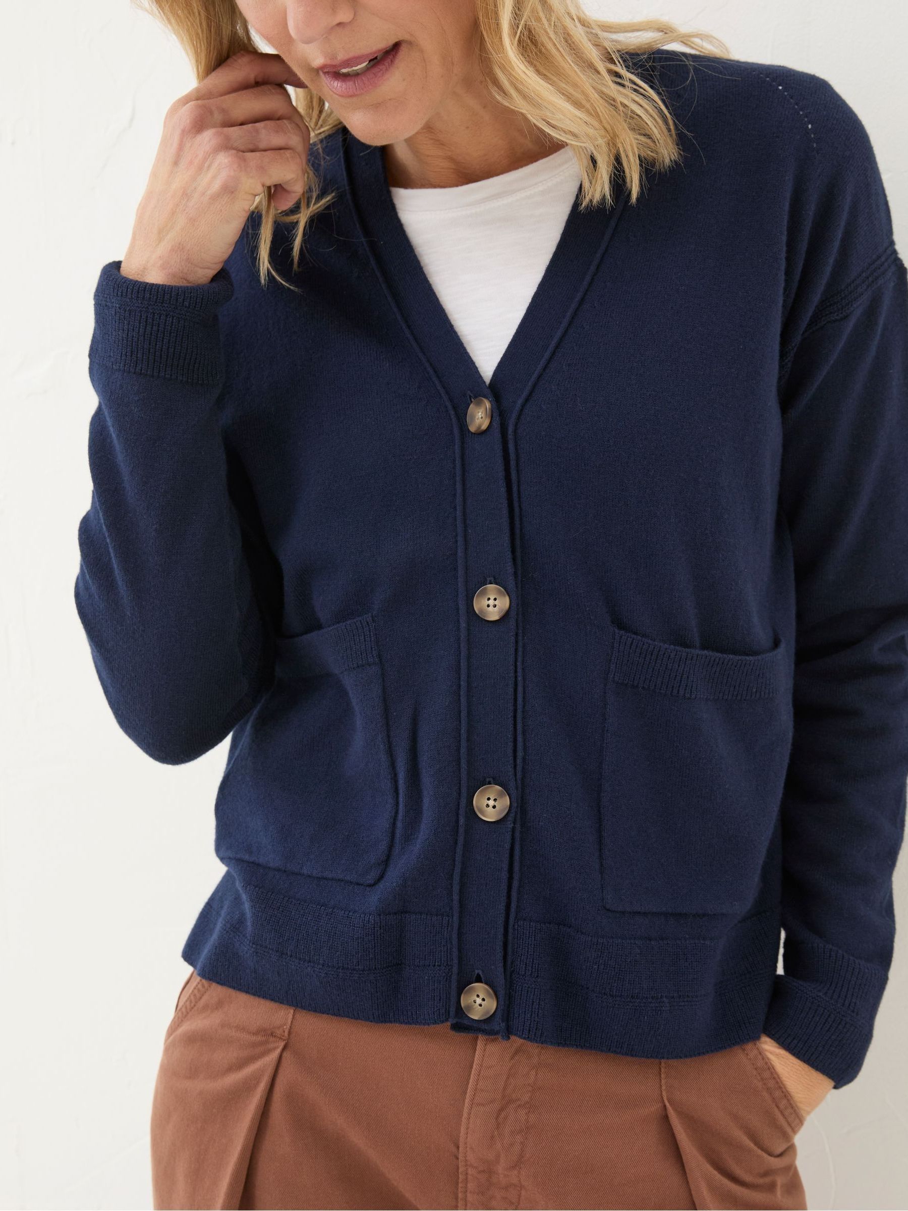 Grace Navy Cotton Cashmere Blend Cardigan - Image 4 of 5