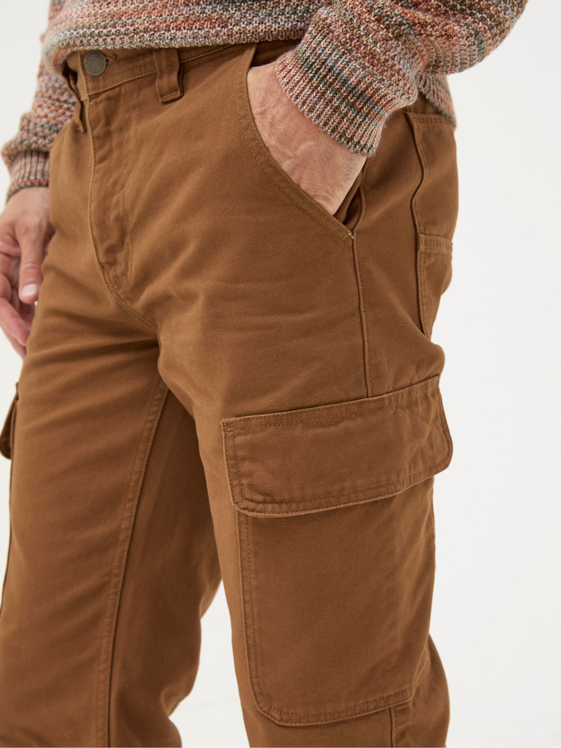 Brown Tan Canvas Cargo Trousers - Image 3 of 6