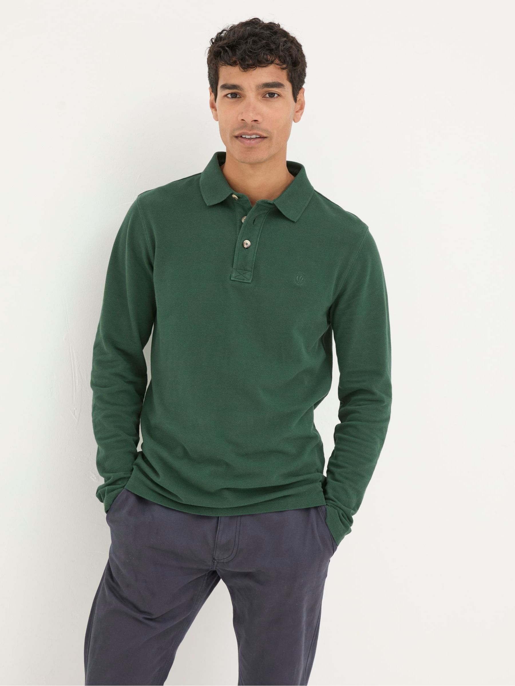 Green Long Sleeve Organic Pique Polo Shirt - Image 1 of 5
