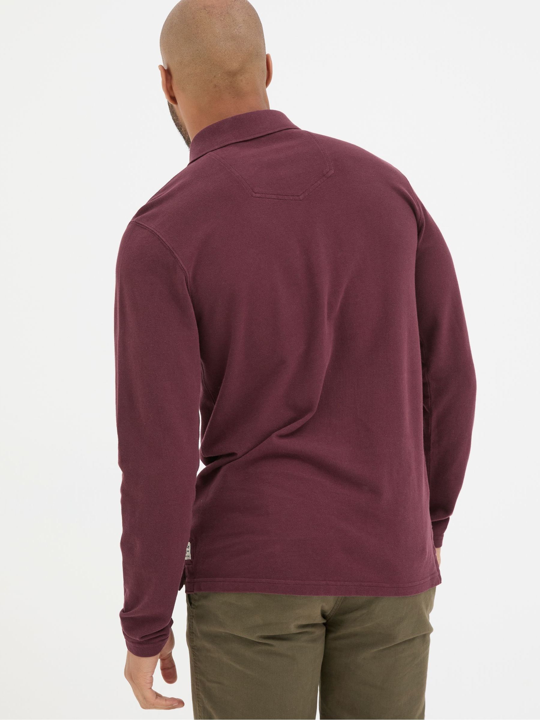 Burgundy Red Long Sleeve Organic Pique Polo Shirt - Image 2 of 5