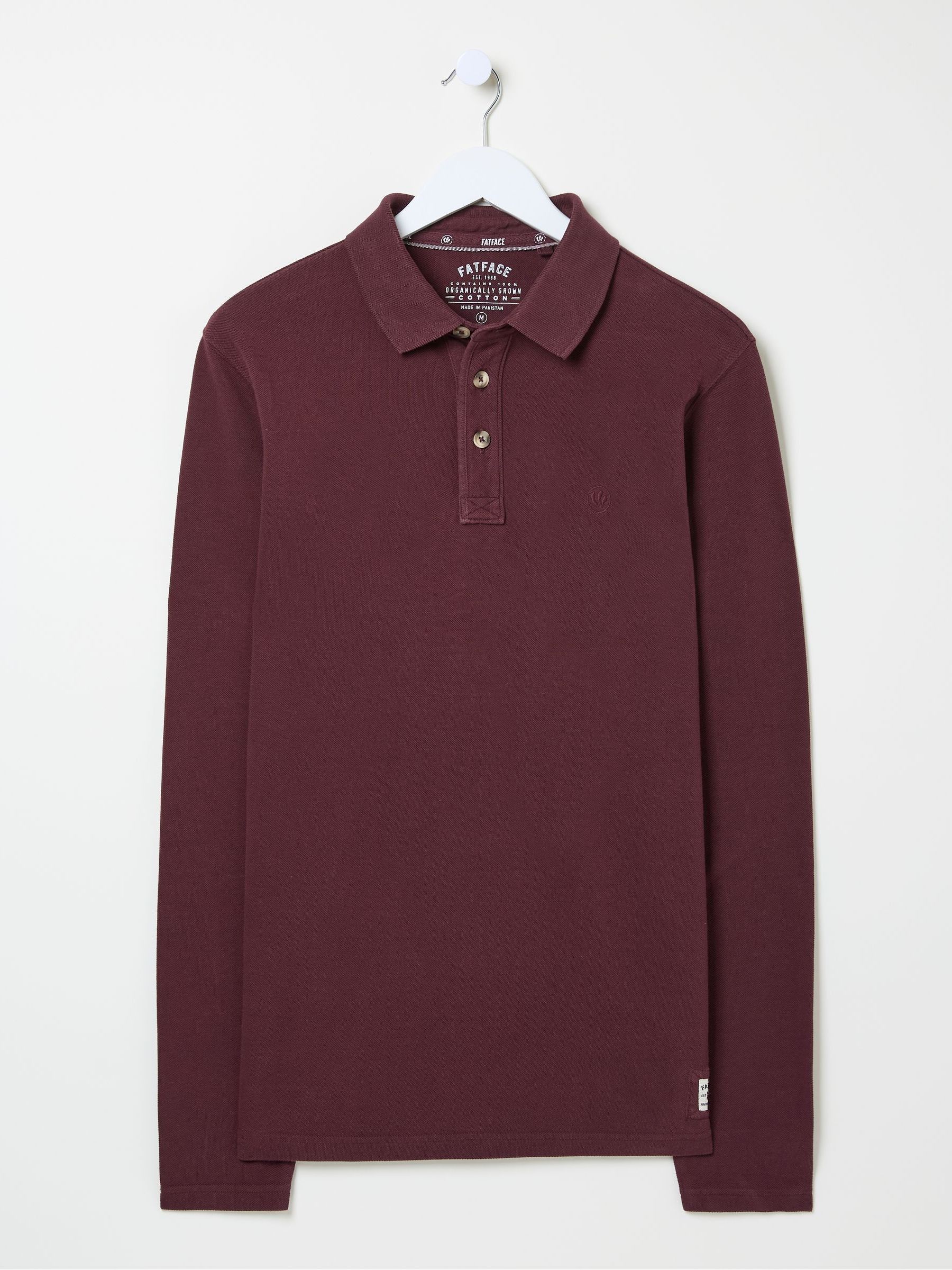 Burgundy Red Long Sleeve Organic Pique Polo Shirt - Image 5 of 5