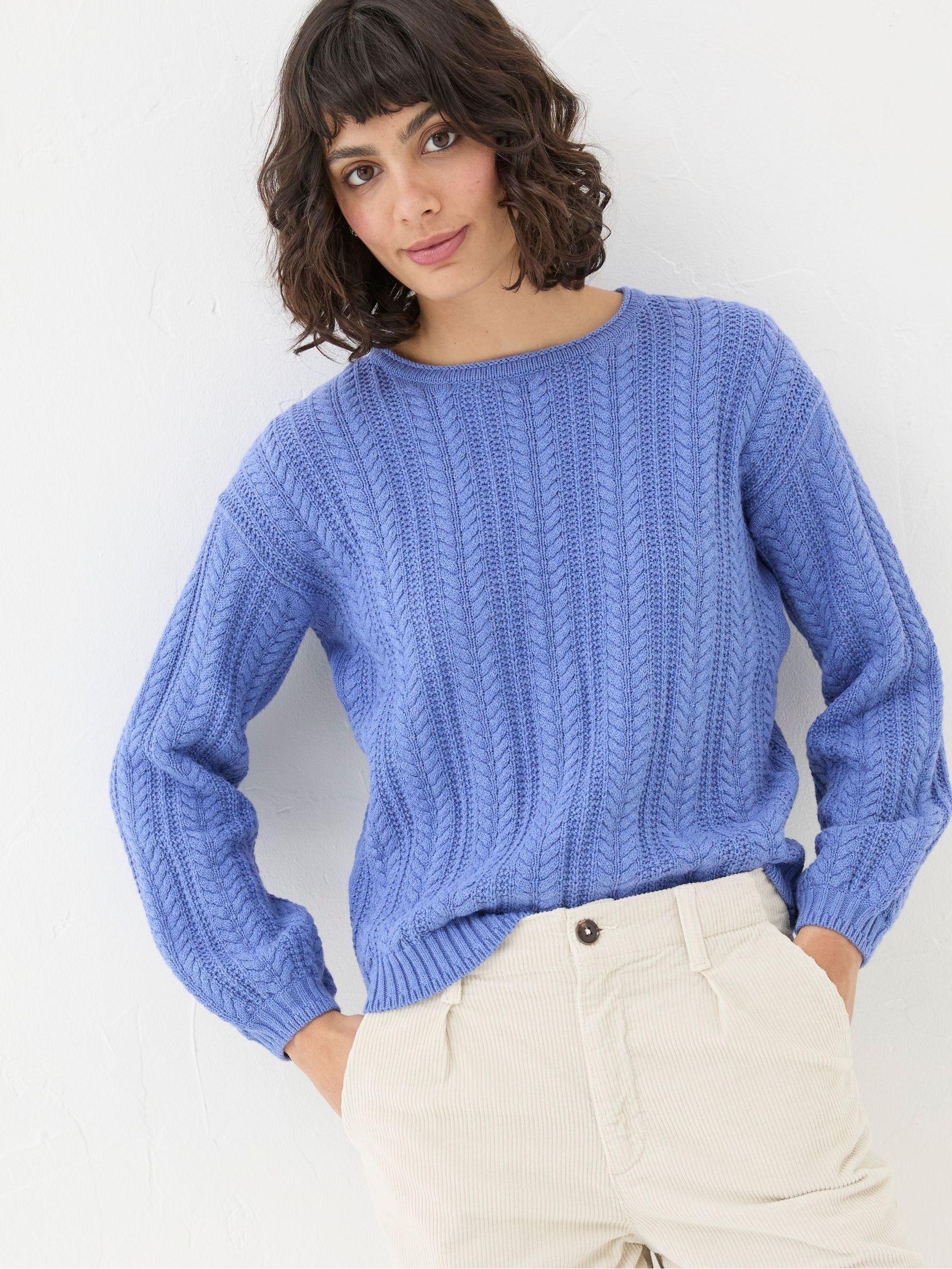 Anna Blue Cable Cotton Jumper - Image 1 of 5