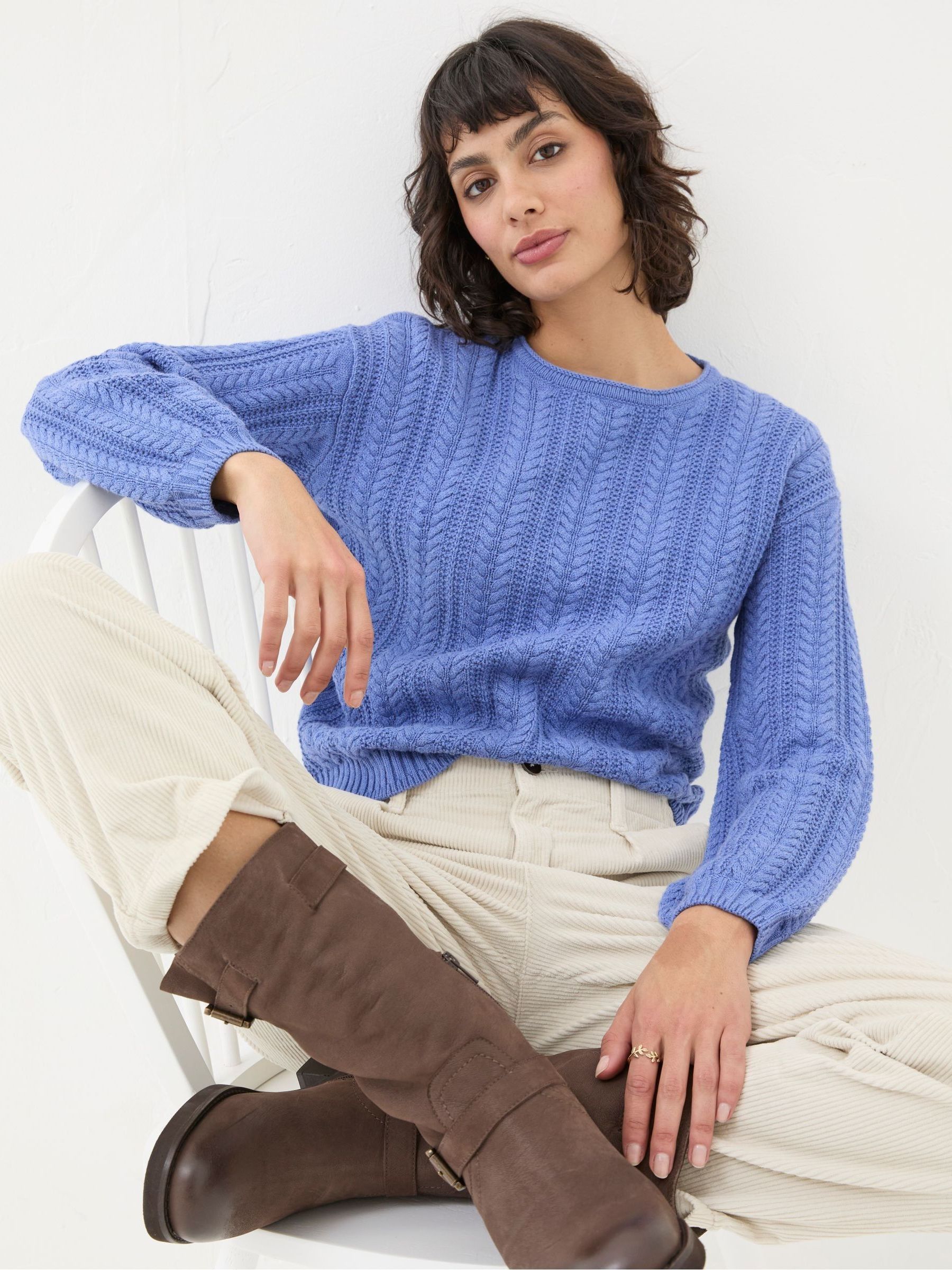 Anna Blue Cable Cotton Jumper - Image 3 of 5