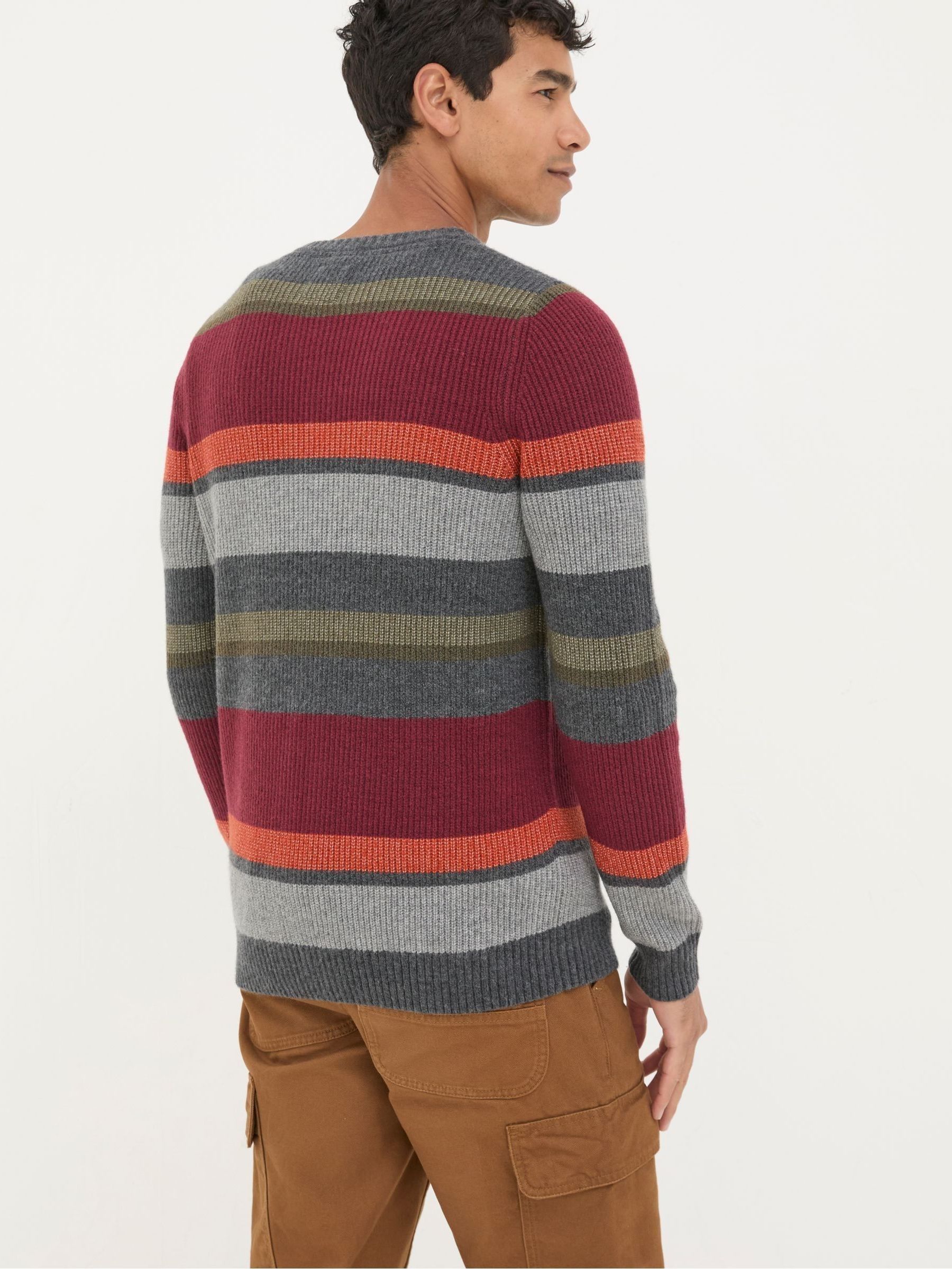 Hinton Charcoal Grey Chest Stripe Crew Neck Jumper - Image 2 of 4