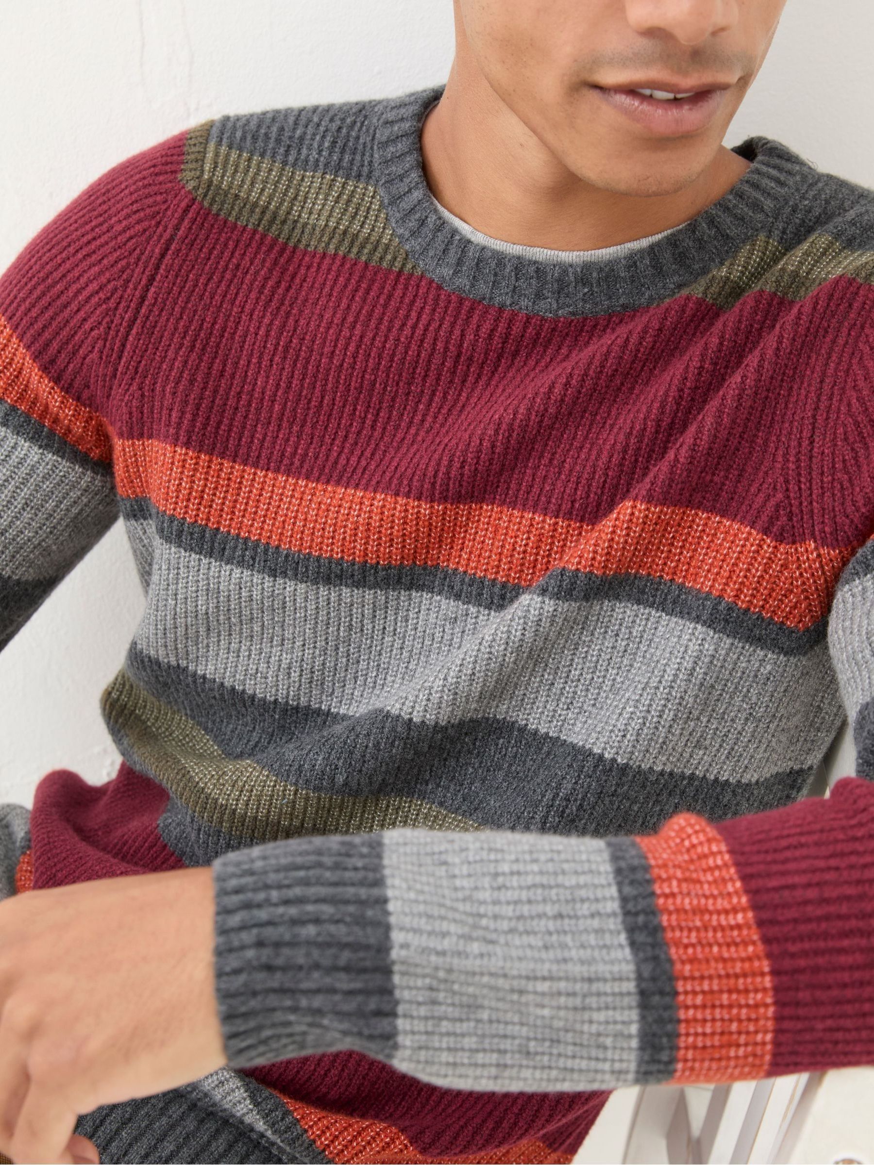 Hinton Charcoal Grey Chest Stripe Crew Neck Jumper - Image 3 of 4