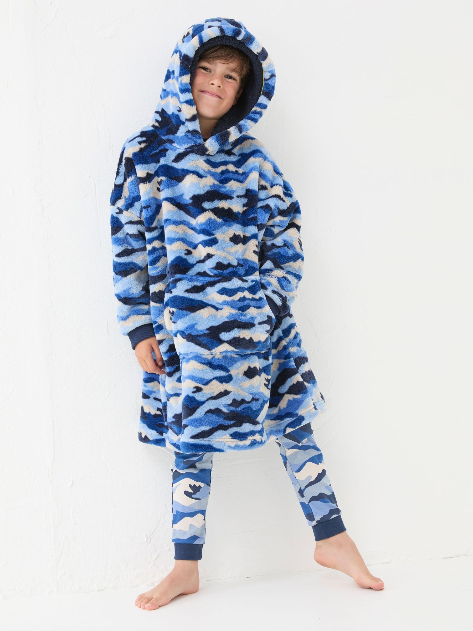 Camo Navy Blue Oversized Hoodie - Image 1 of 7