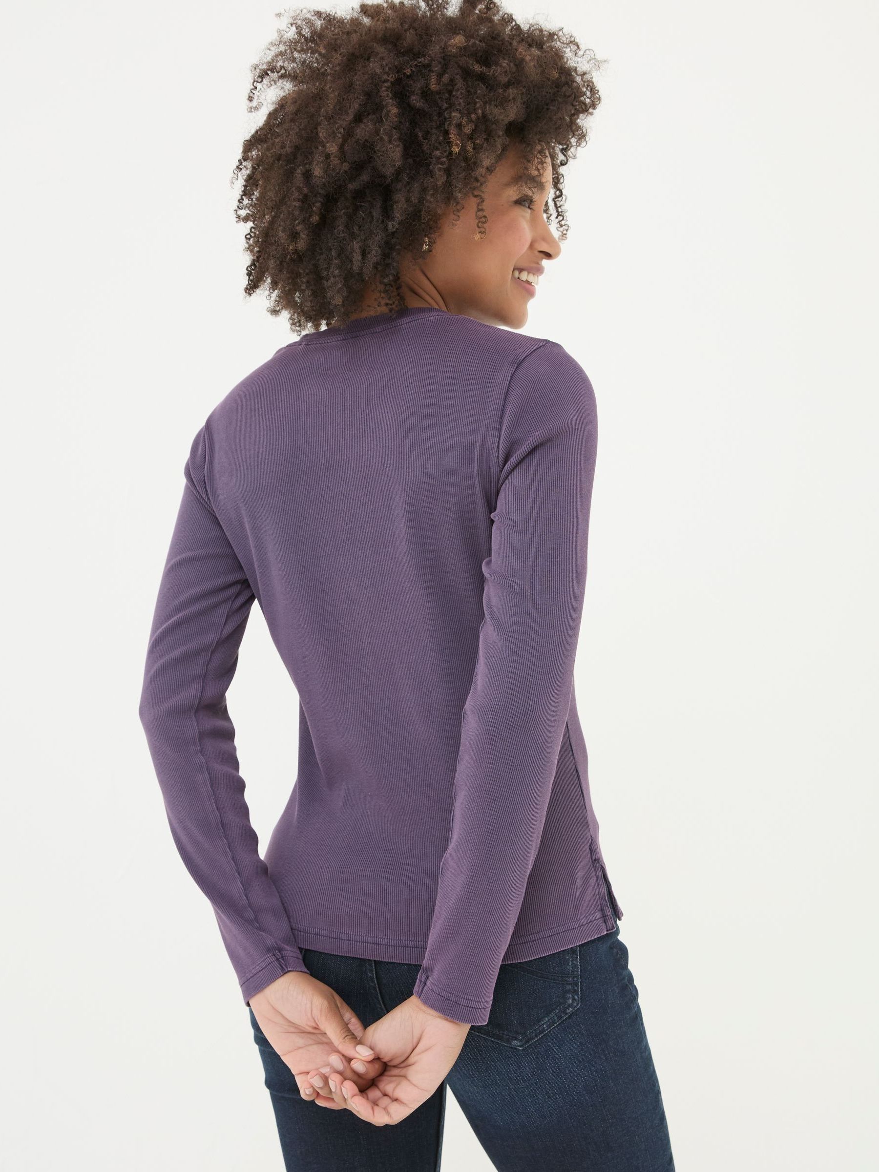 Hettie Purple Rib Henley Top - Image 2 of 5