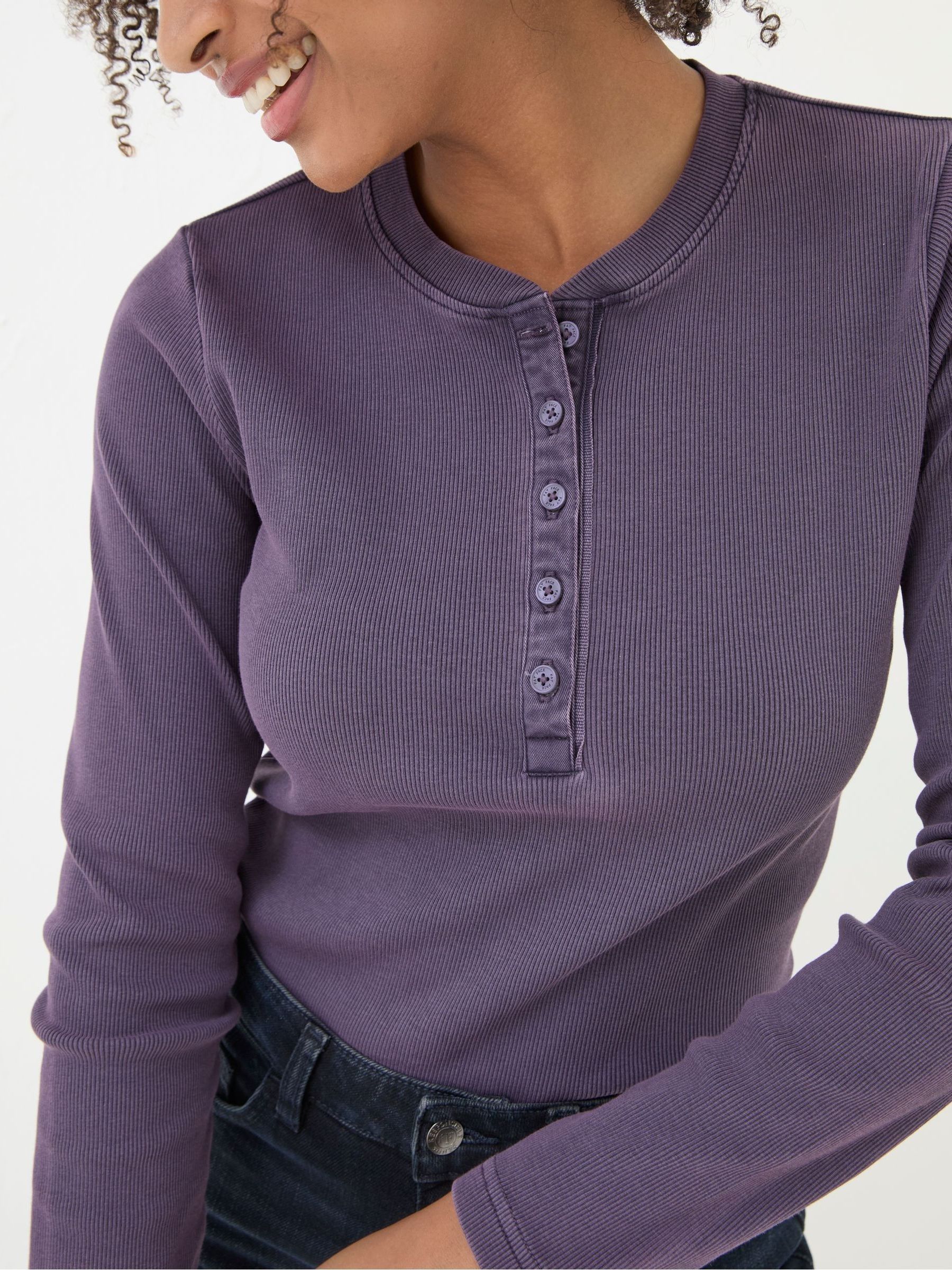 Hettie Purple Rib Henley Top - Image 4 of 5