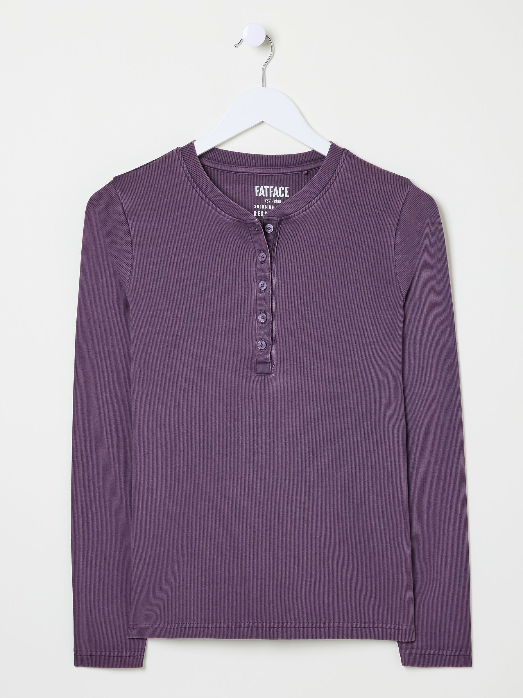 Hettie Purple Rib Henley Top - Image 5 of 5