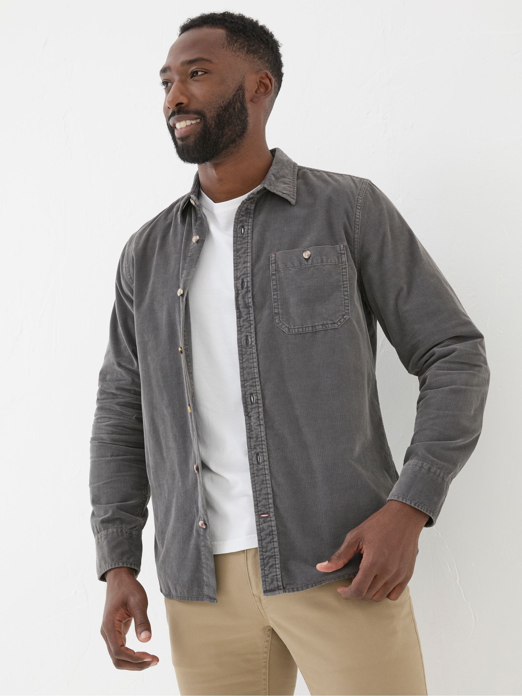Grey Long Sleeve Cord Shirt | FatFace