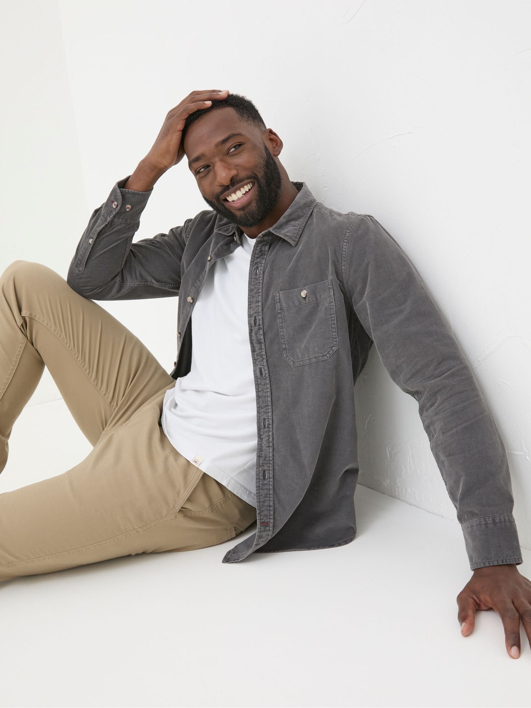 Grey Long Sleeve Cord Shirt | FatFace