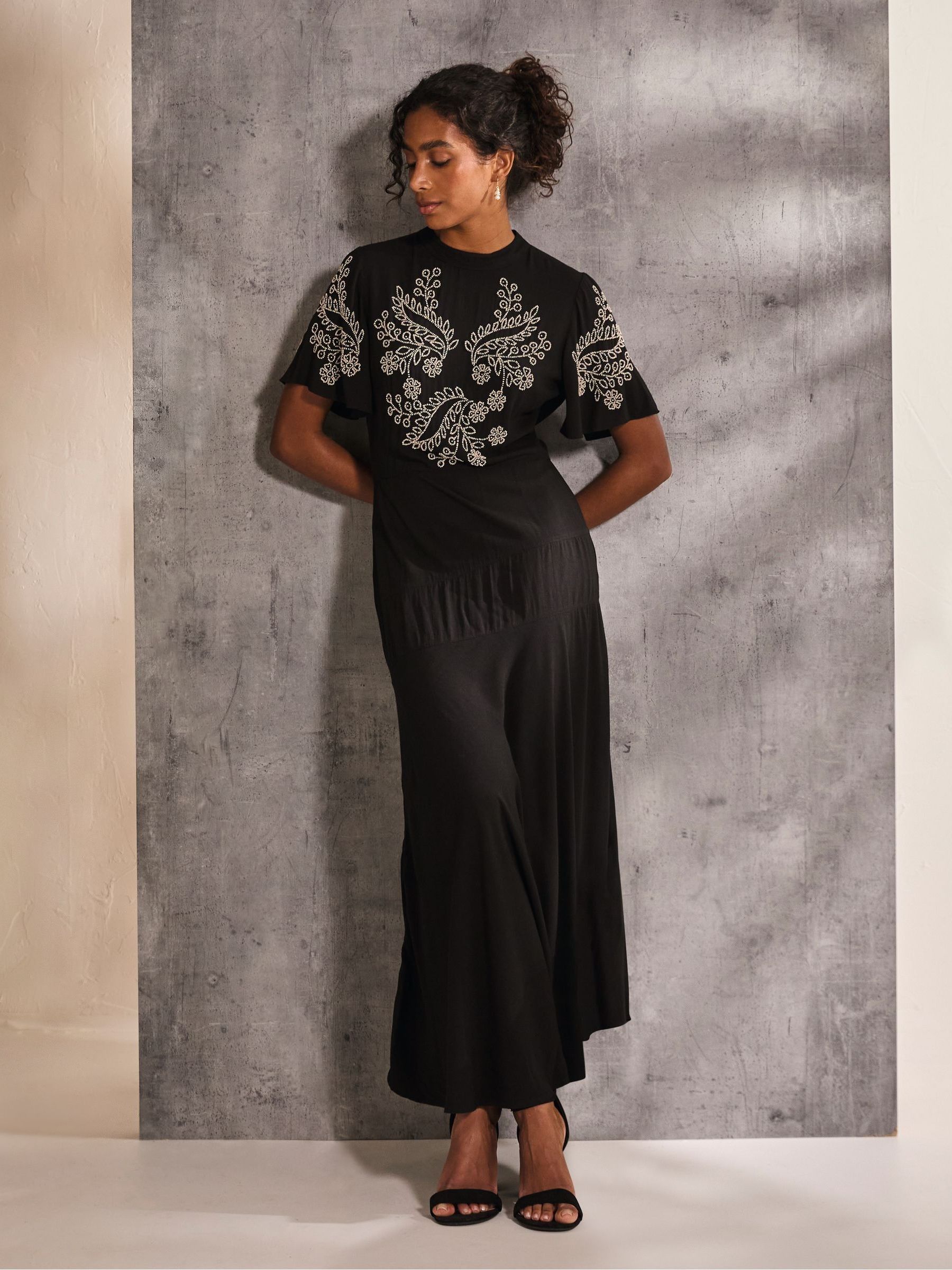 Margot Black Beaded Maxi Dress | FatFace