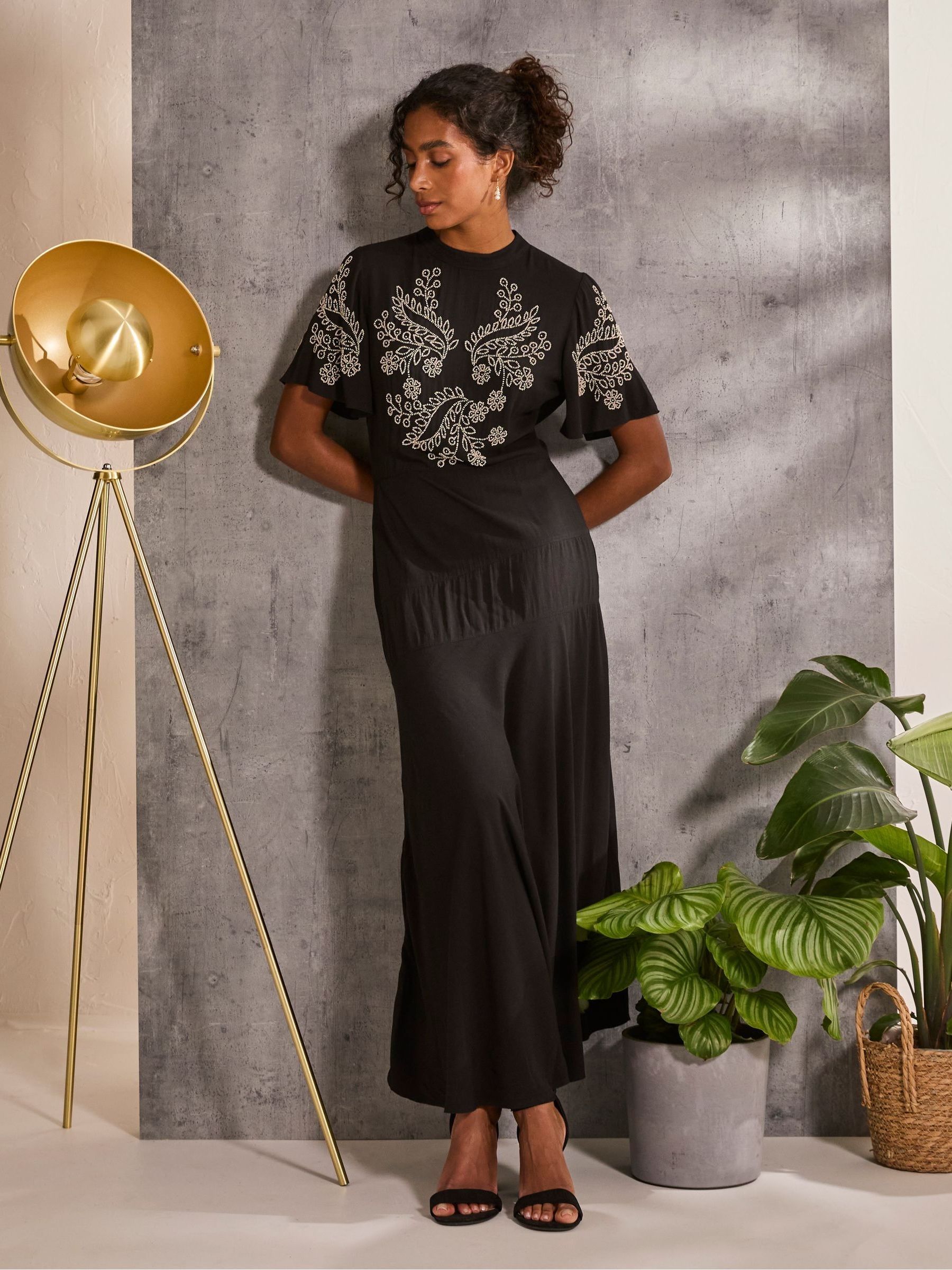 Margot Black Beaded Maxi Dress - Image 1 of 6